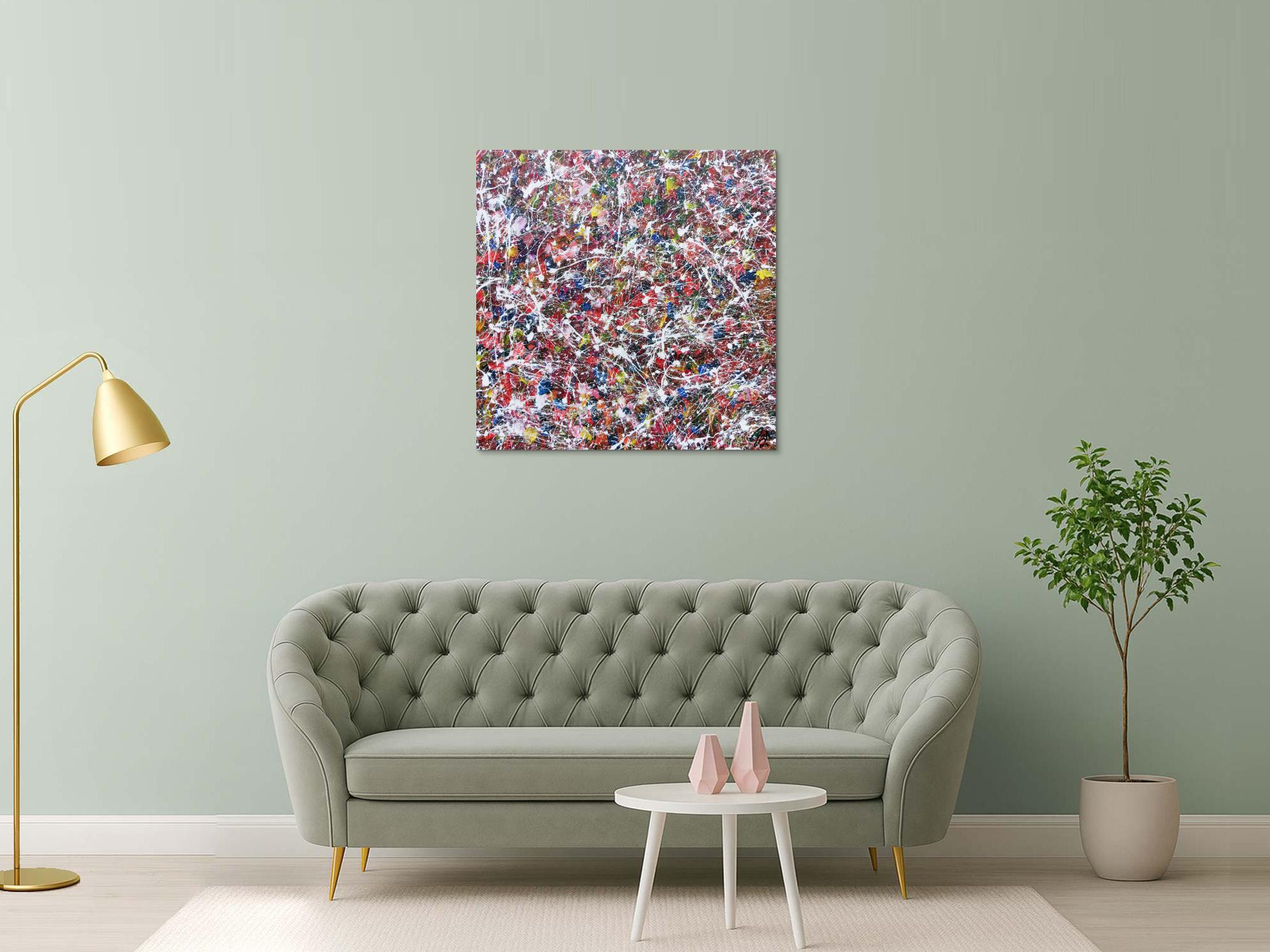 Modernes Acrylgemälde abstrakt bunt viele Farben quadratisch