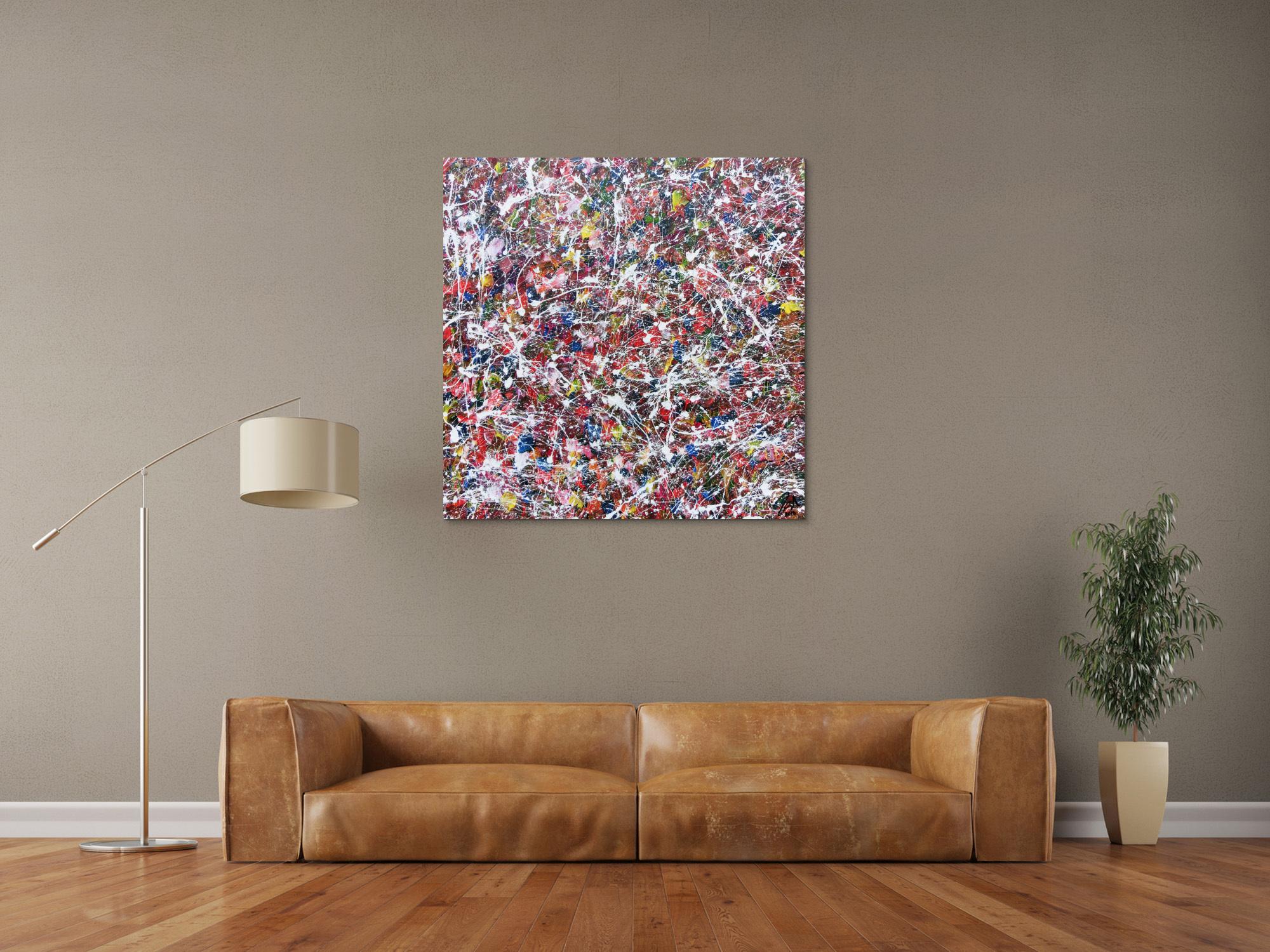 Modernes Acrylgemälde abstrakt bunt viele Farben quadratisch