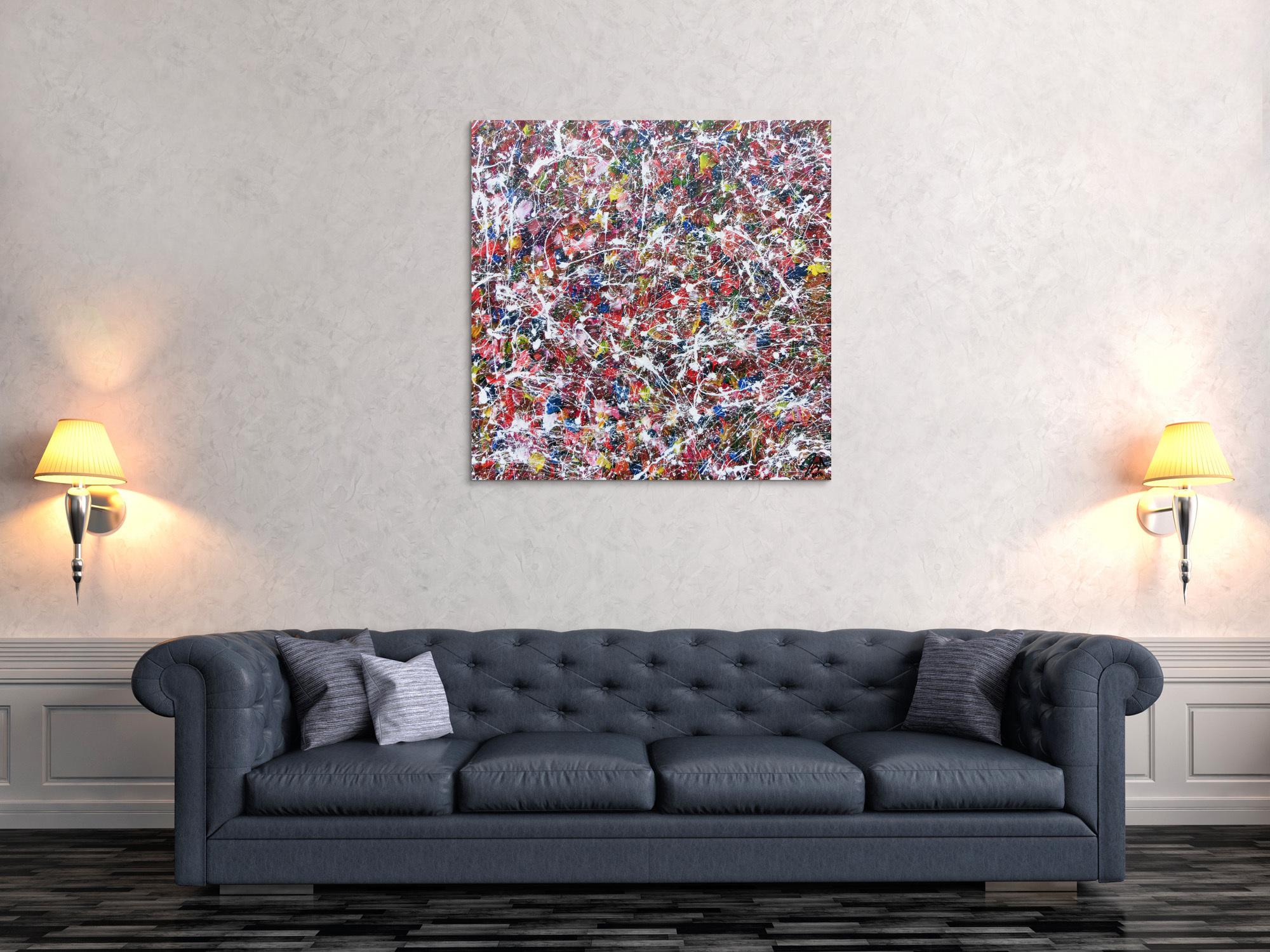 Modernes Acrylgemälde abstrakt bunt viele Farben quadratisch