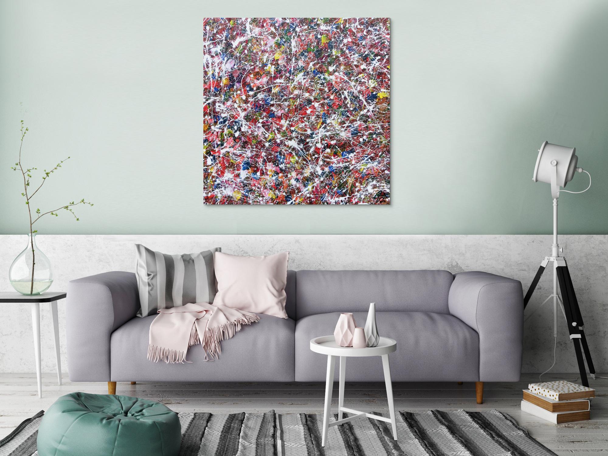 Modernes Acrylgemälde abstrakt bunt viele Farben quadratisch