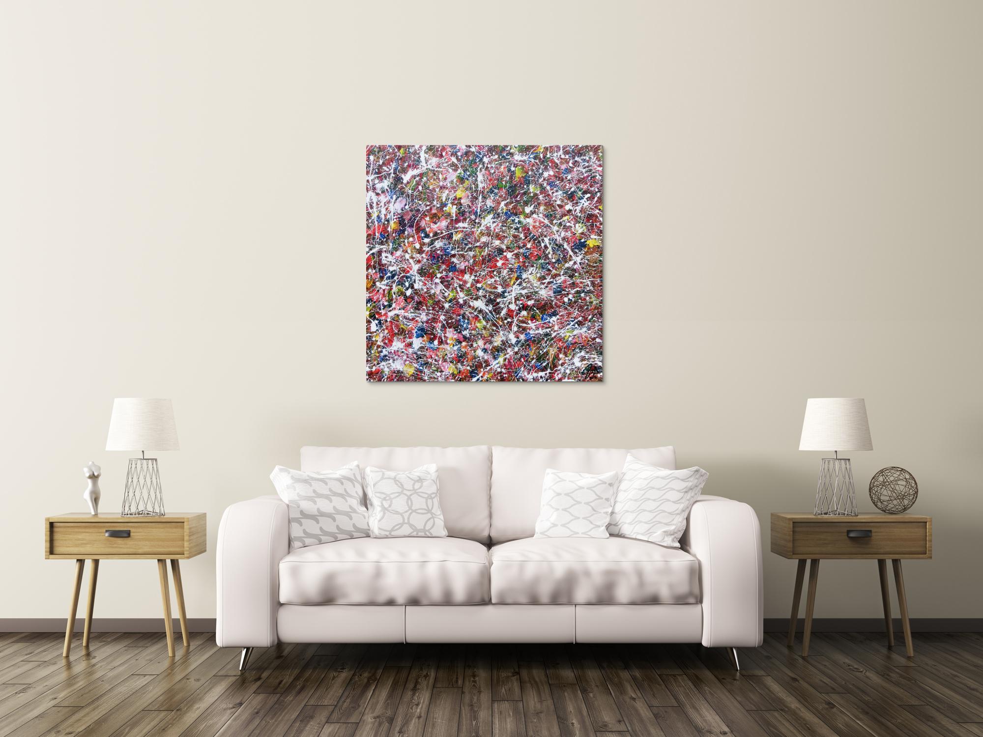 Modernes Acrylgemälde abstrakt bunt viele Farben quadratisch