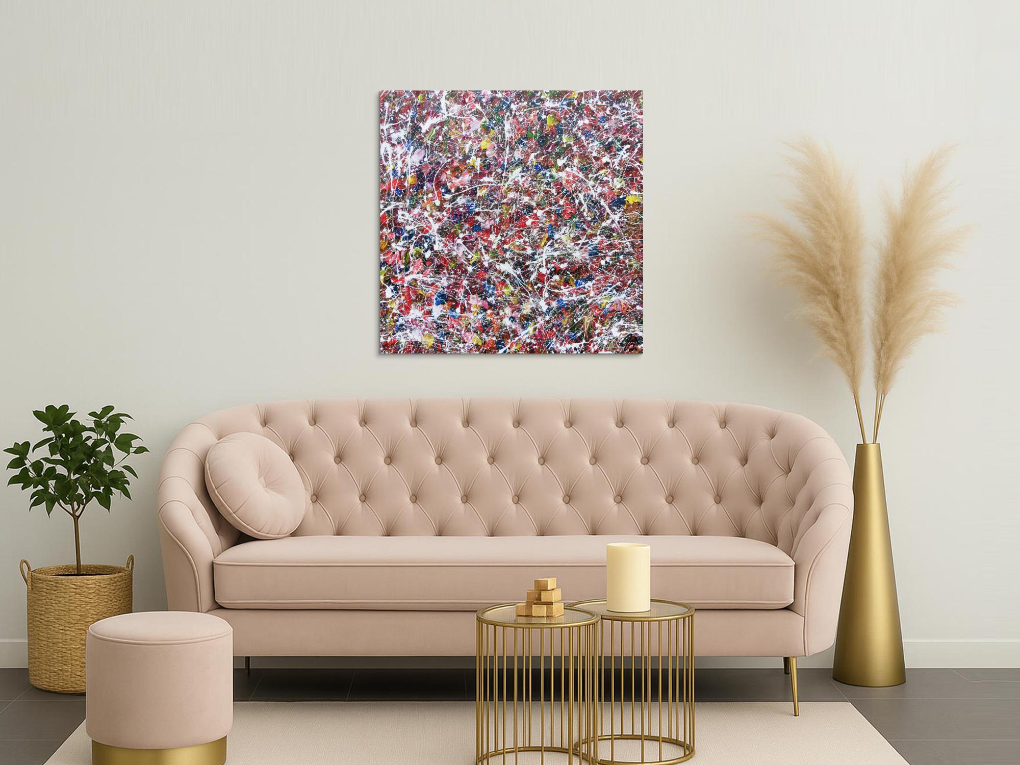 Modernes Acrylgemälde abstrakt bunt viele Farben quadratisch