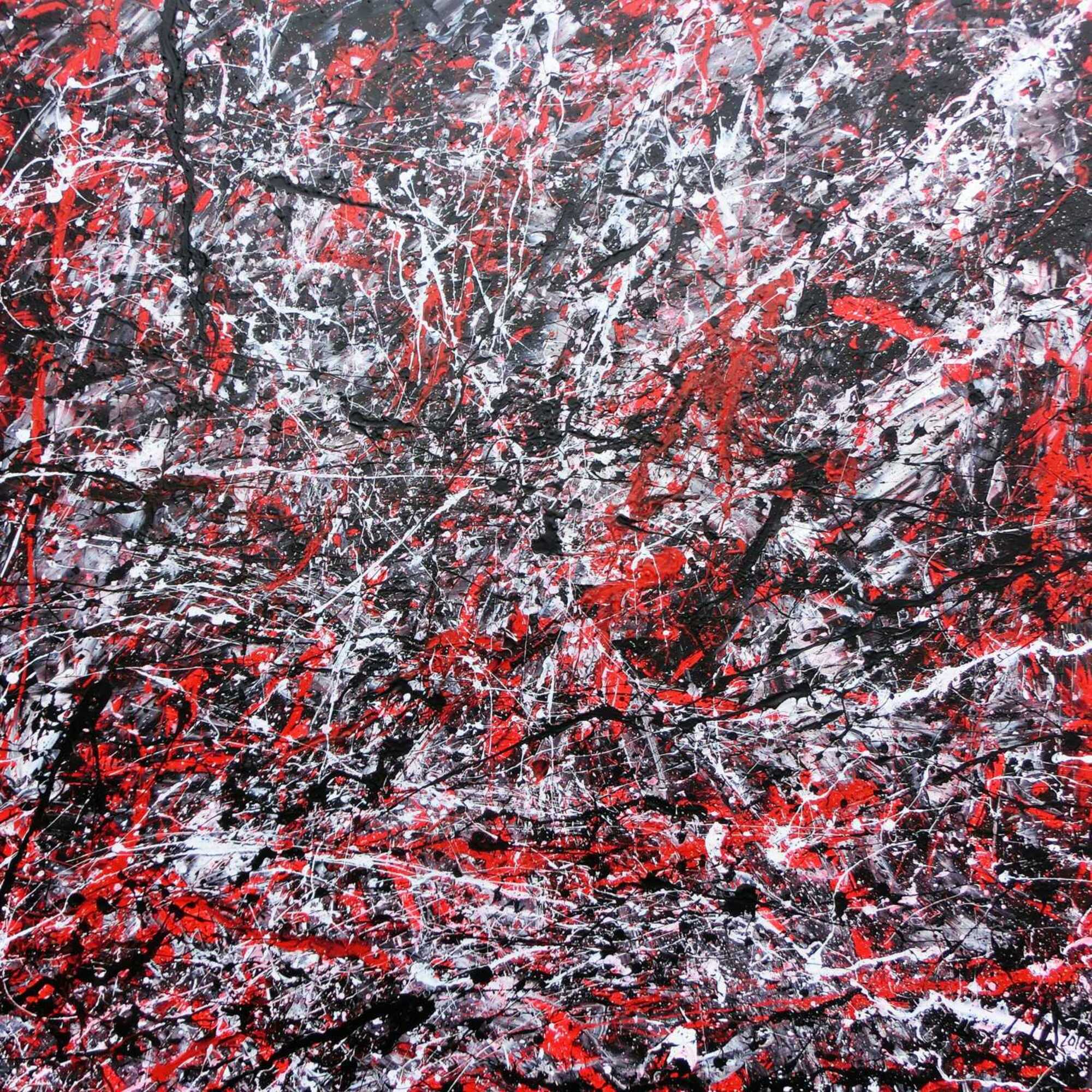 Abstraktes Acrylgemälde modern schwarz rot weiß