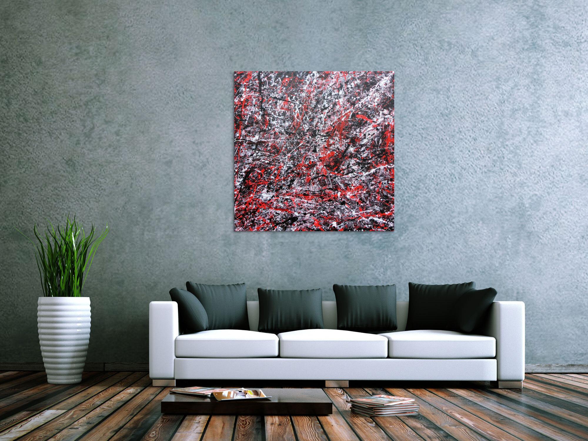 Abstraktes Acrylgemälde modern schwarz rot weiß