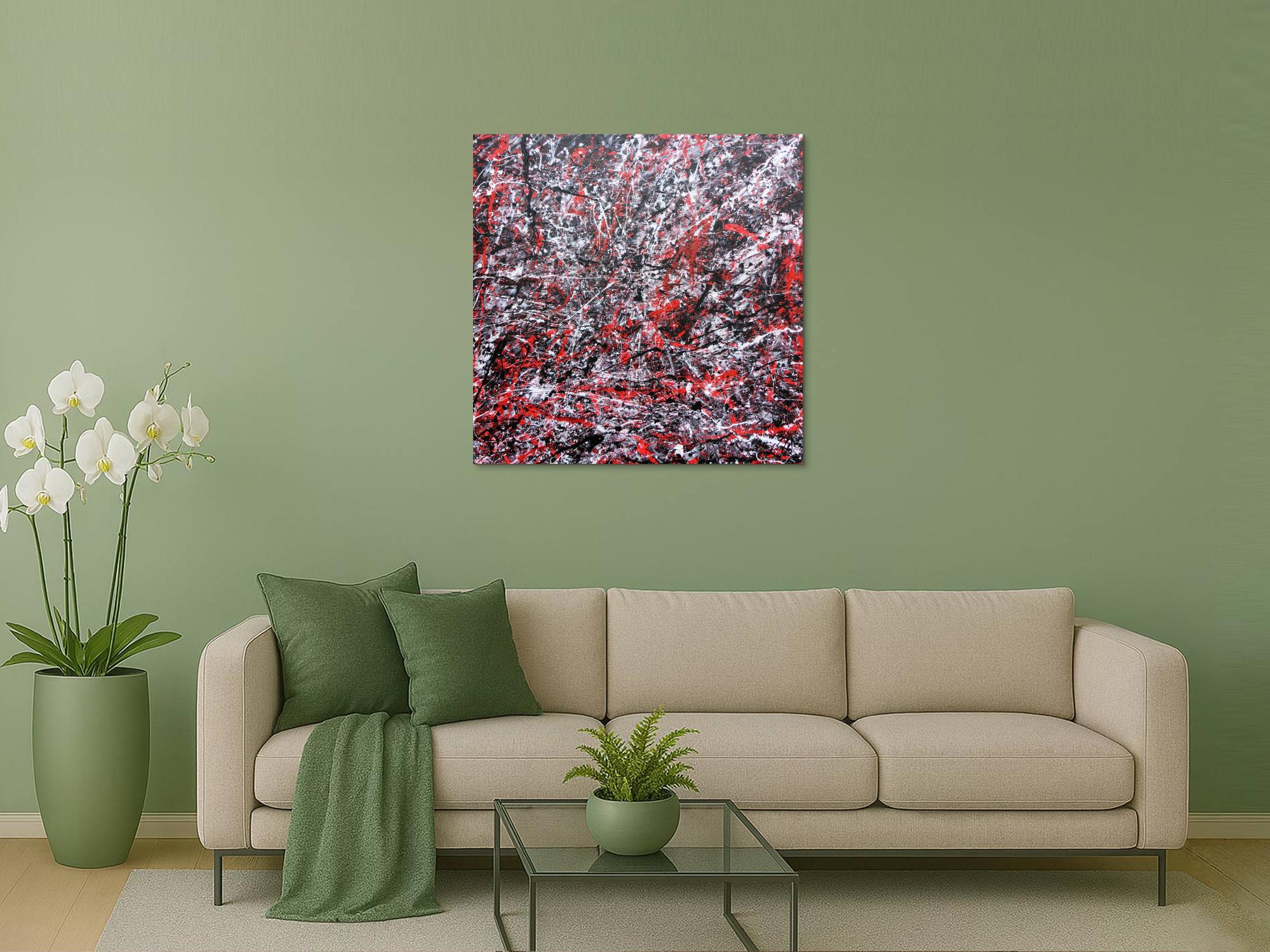 Abstraktes Acrylgemälde modern schwarz rot weiß