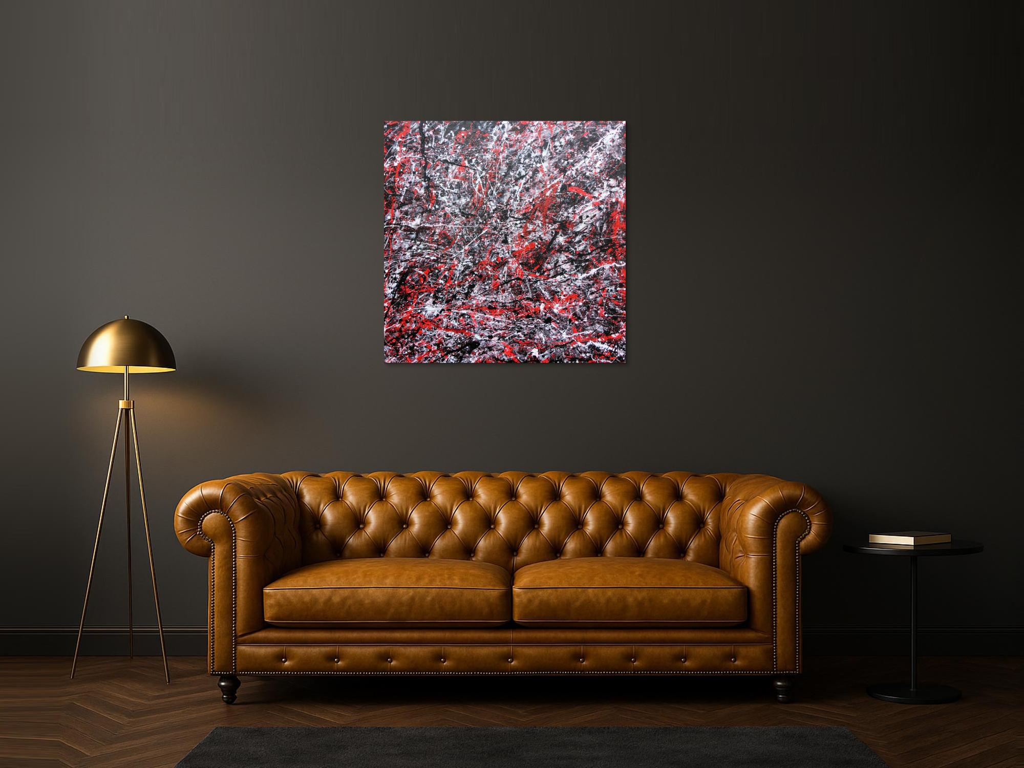 Abstraktes Acrylgemälde modern schwarz rot weiß