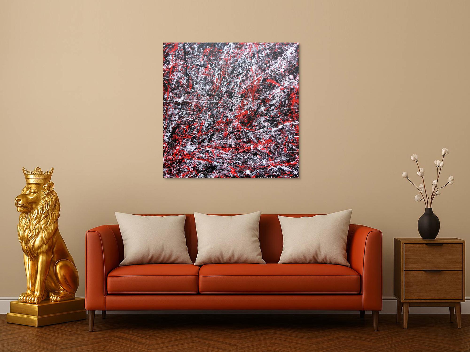 Abstraktes Acrylgemälde modern schwarz rot weiß