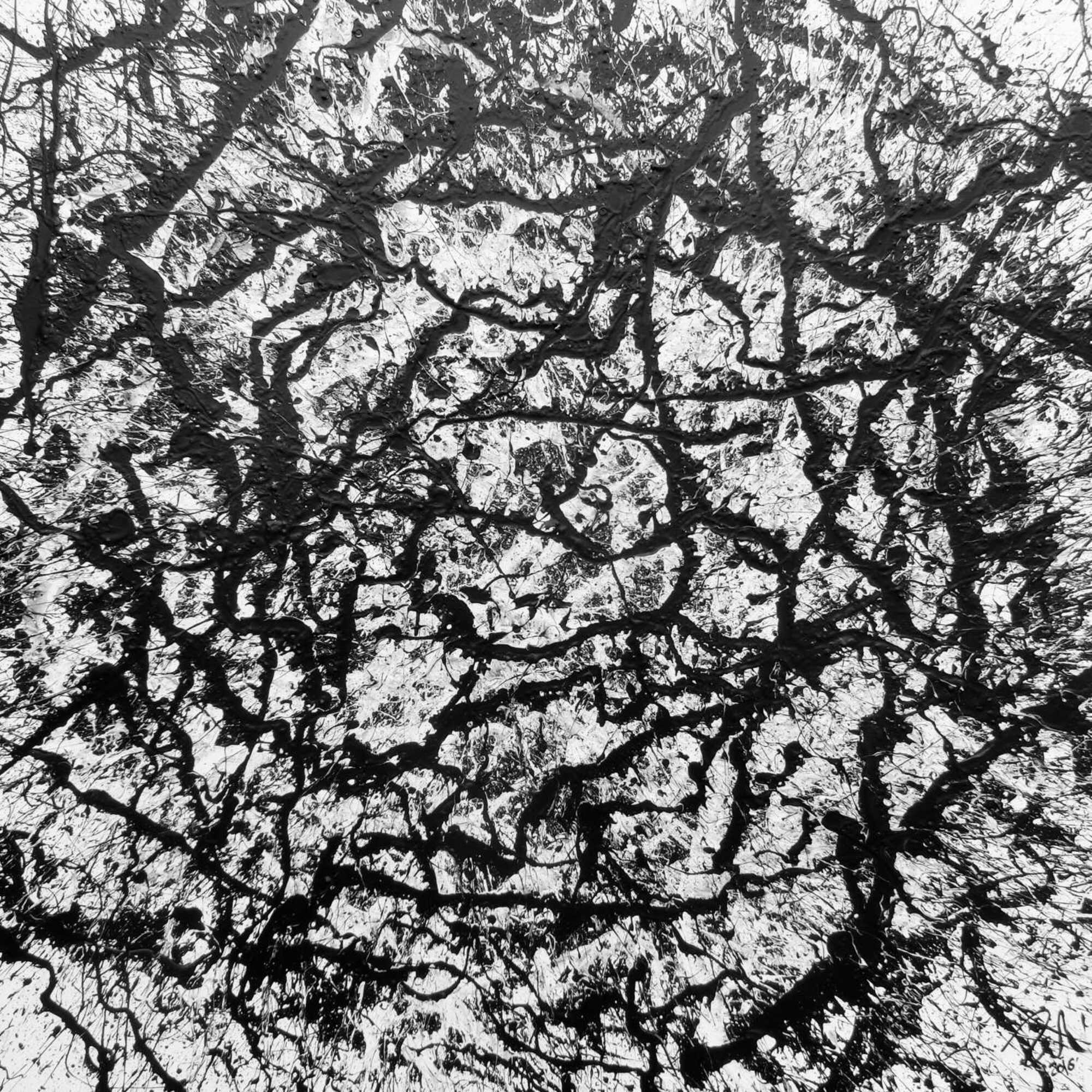 Abstraktes Acryl Gemälde quadratisch schwarz weiß modern