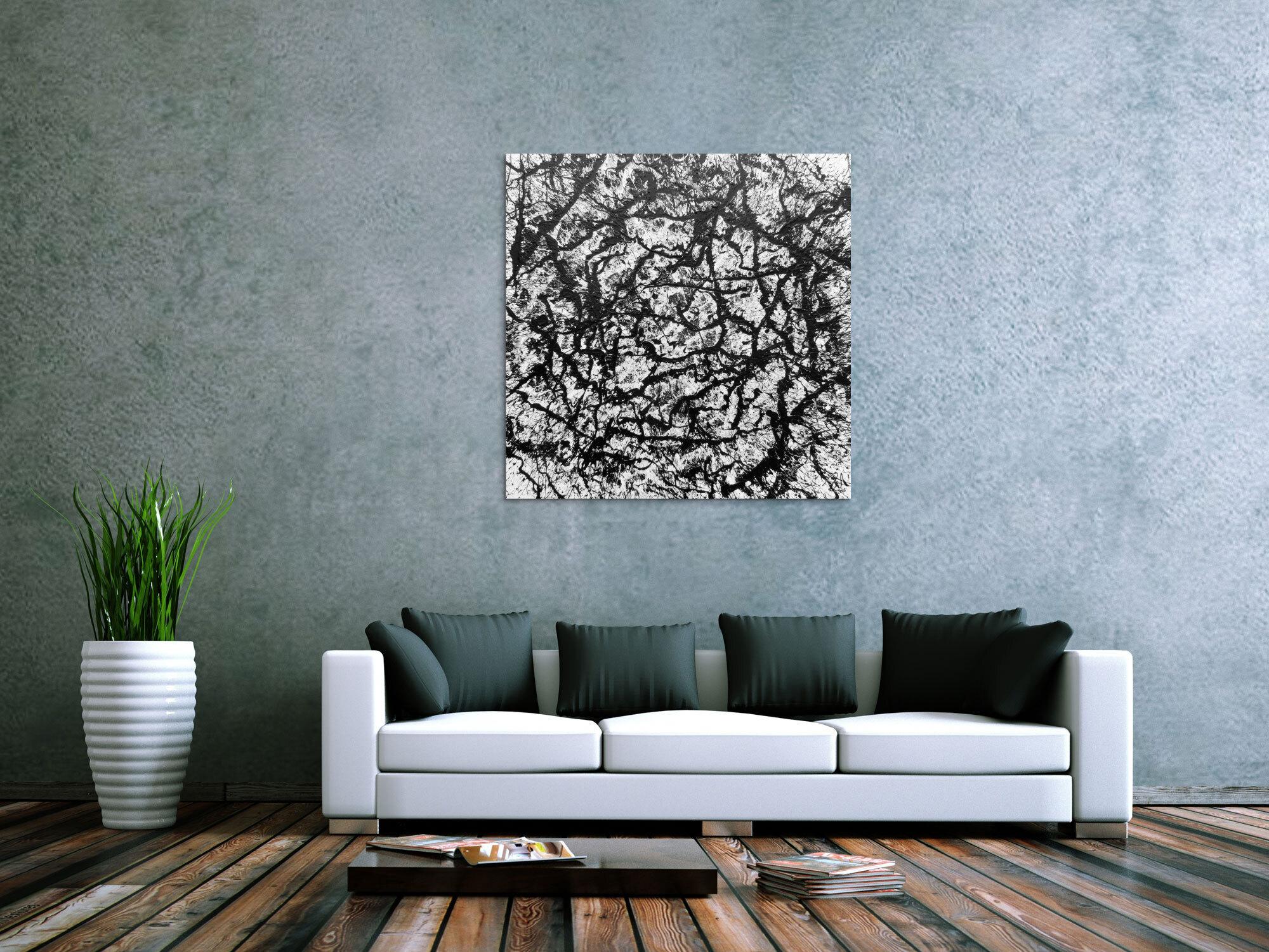 Abstraktes Acryl Gemälde quadratisch schwarz weiß modern