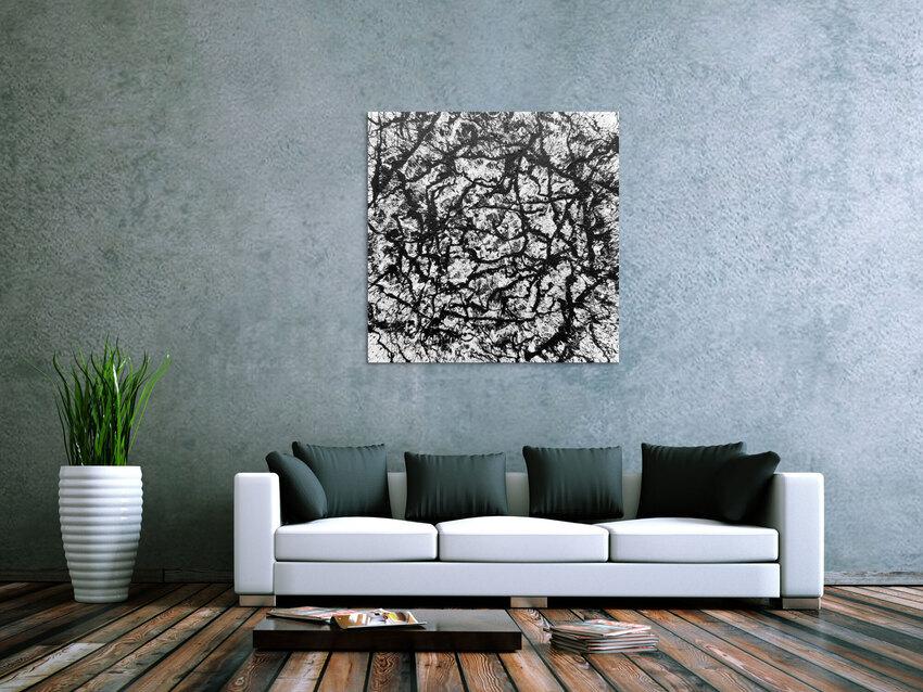 Abstraktes Acryl Gemälde quadratisch schwarz weiß modern