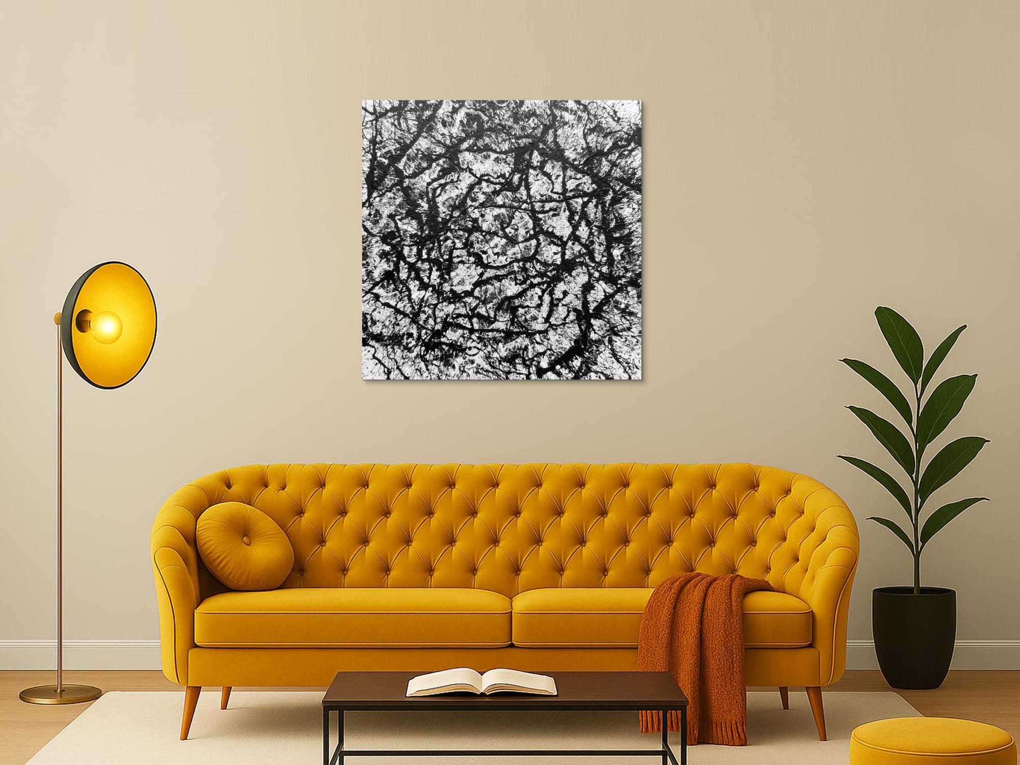 Abstraktes Acryl Gemälde quadratisch schwarz weiß modern