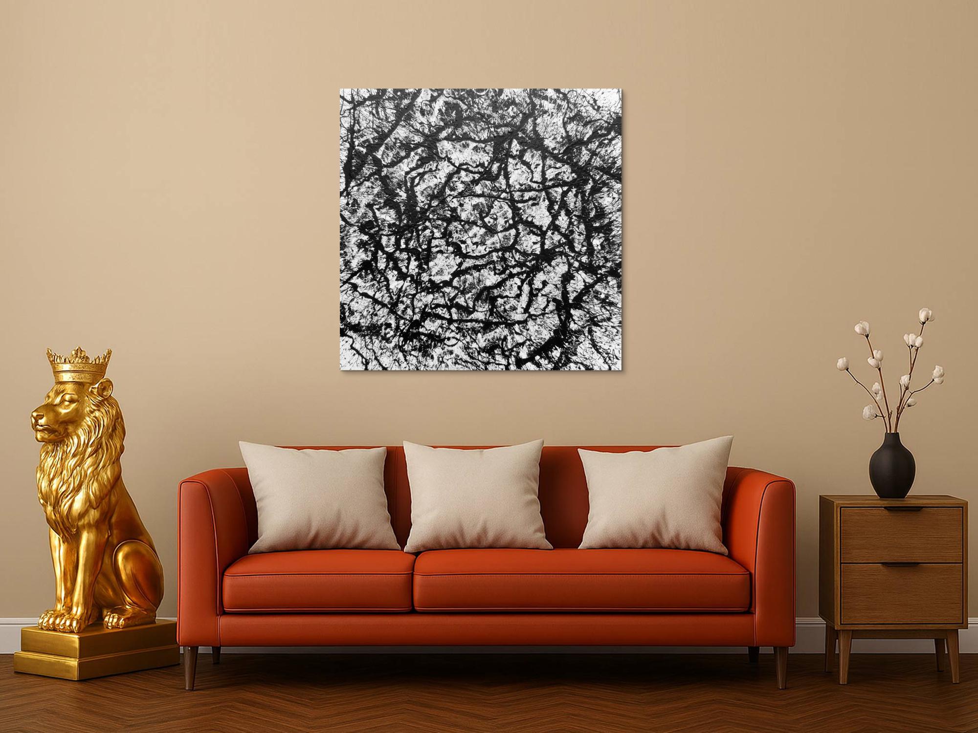 Abstraktes Acryl Gemälde quadratisch schwarz weiß modern