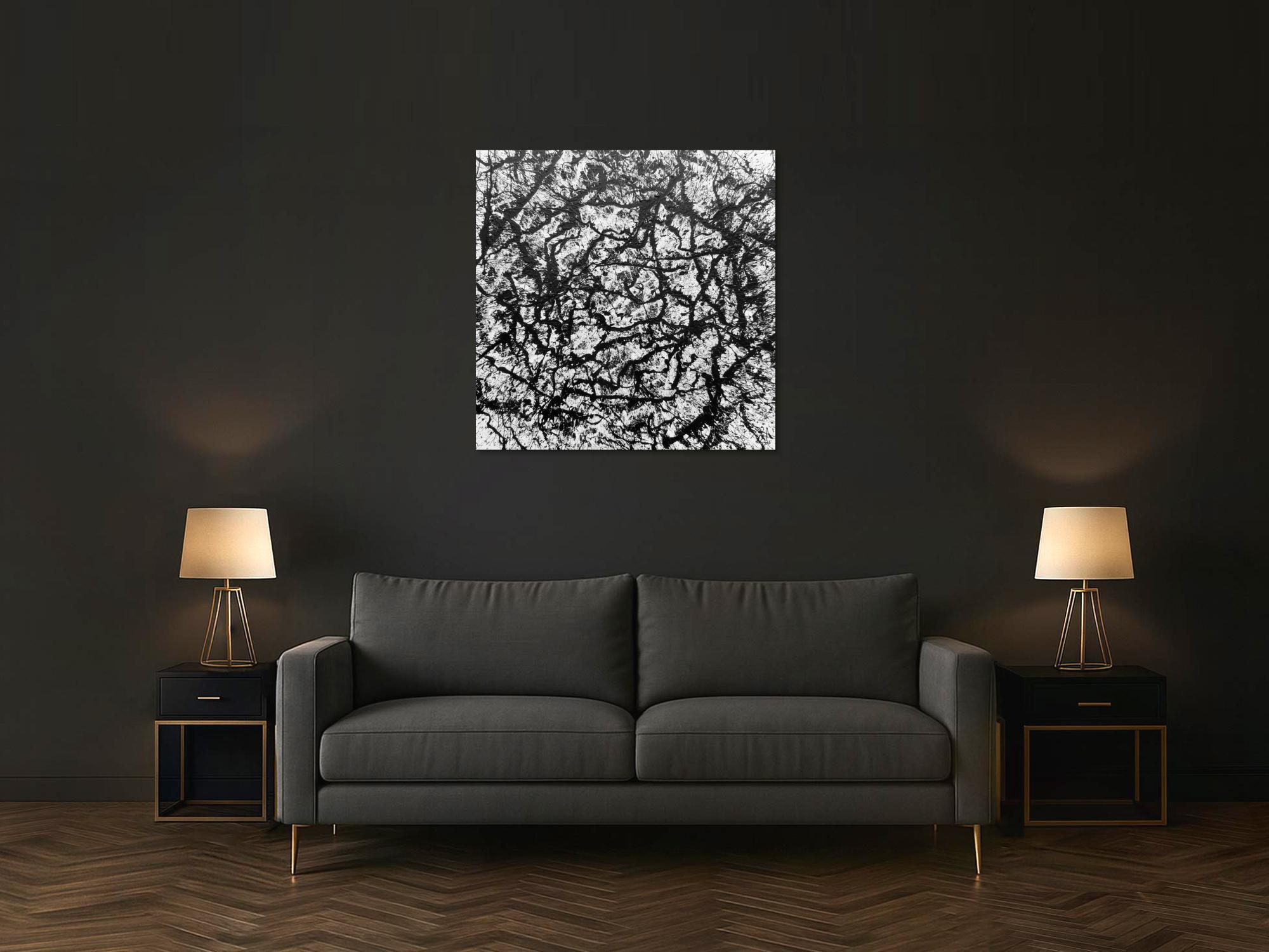 Abstraktes Acryl Gemälde quadratisch schwarz weiß modern