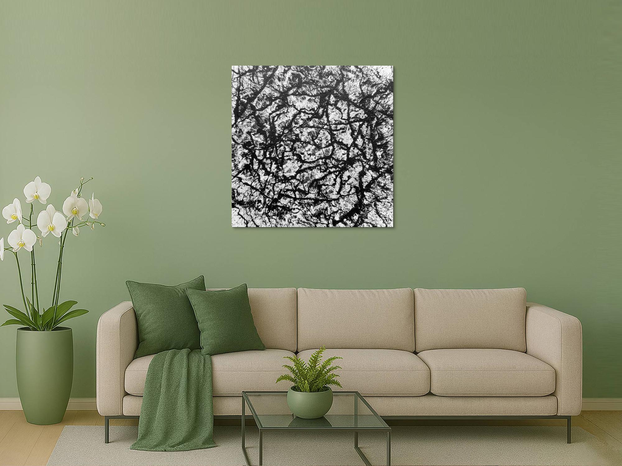 Abstraktes Acryl Gemälde quadratisch schwarz weiß modern