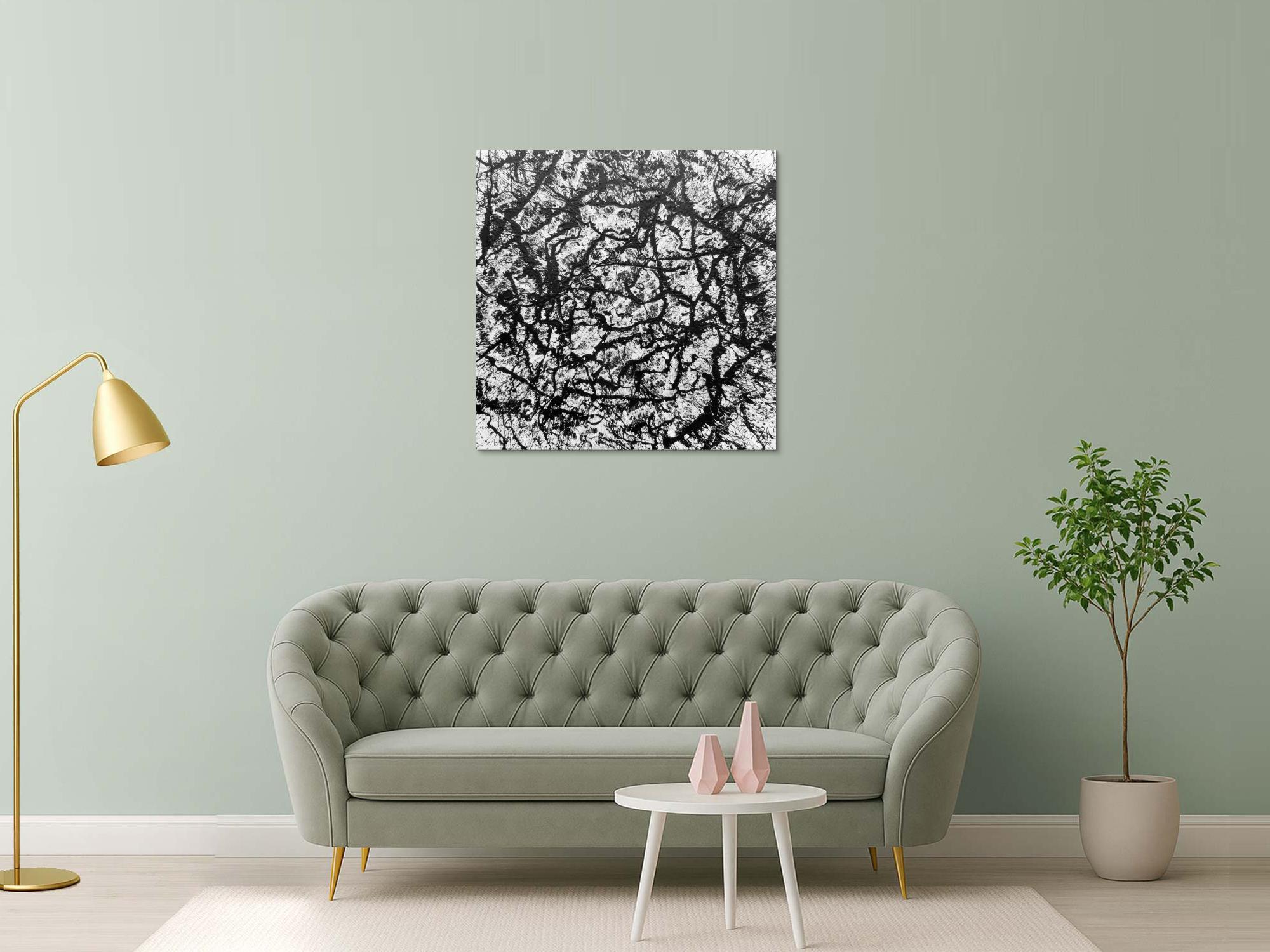 Abstraktes Acryl Gemälde quadratisch schwarz weiß modern