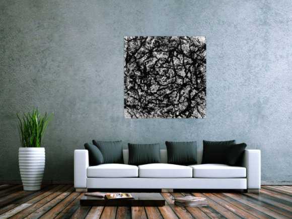 Abstraktes Acryl Gemälde quadratisch schwarz weiß modern