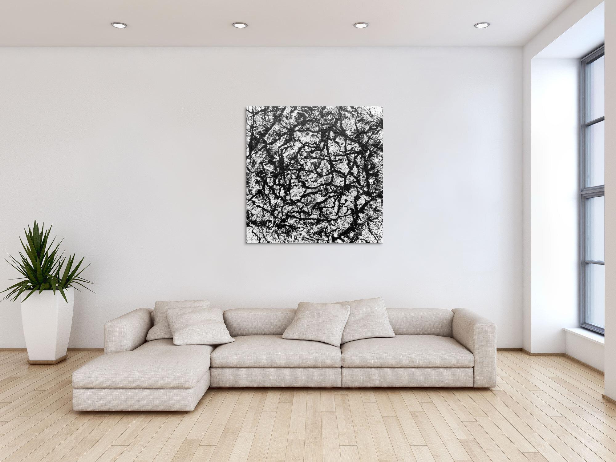 Abstraktes Acryl Gemälde quadratisch schwarz weiß modern