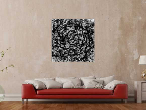 Abstraktes Acryl Gemälde quadratisch schwarz weiß modern