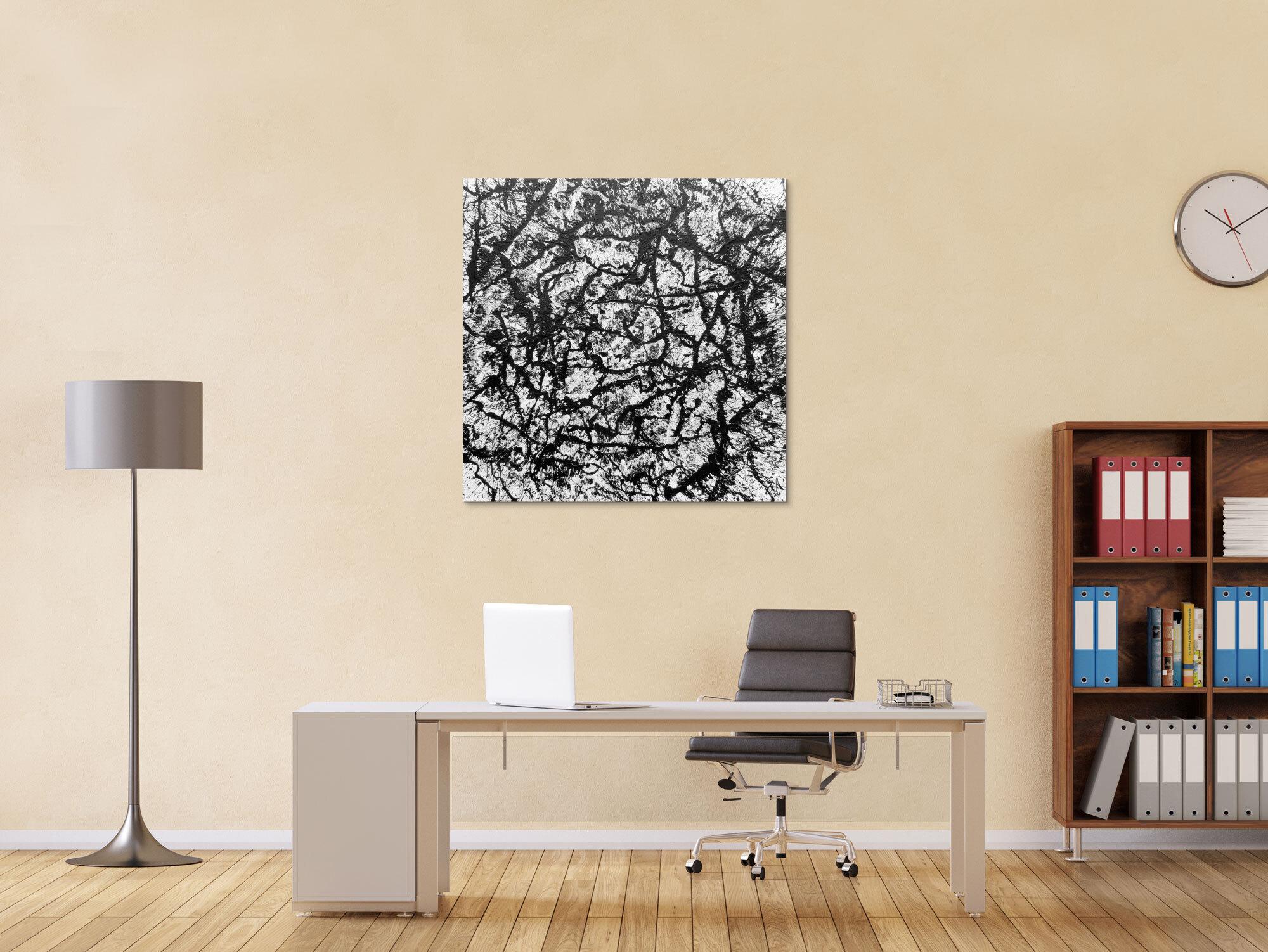 Abstraktes Acryl Gemälde quadratisch schwarz weiß modern