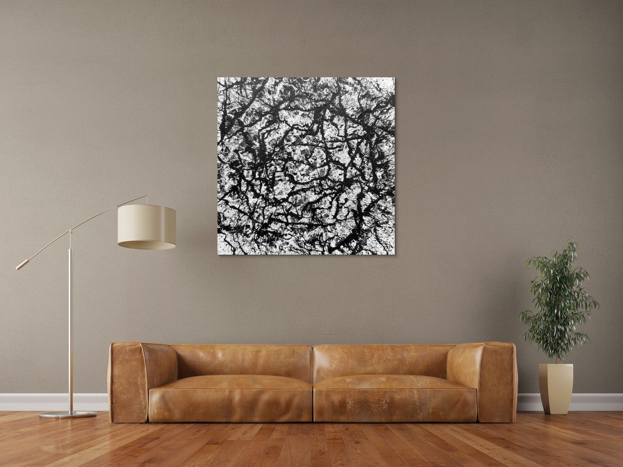 Abstraktes Acryl Gemälde quadratisch schwarz weiß modern