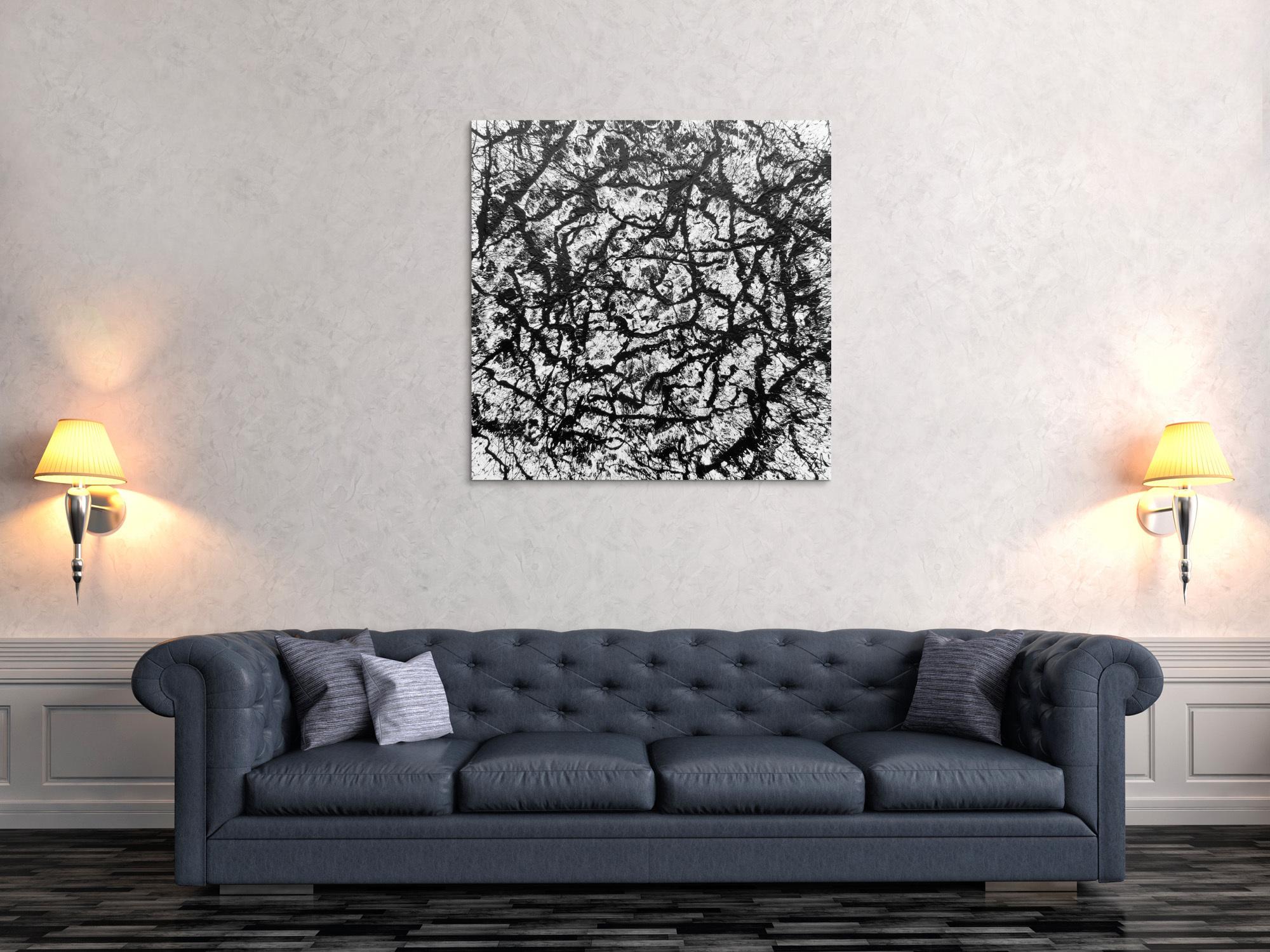 Abstraktes Acryl Gemälde quadratisch schwarz weiß modern