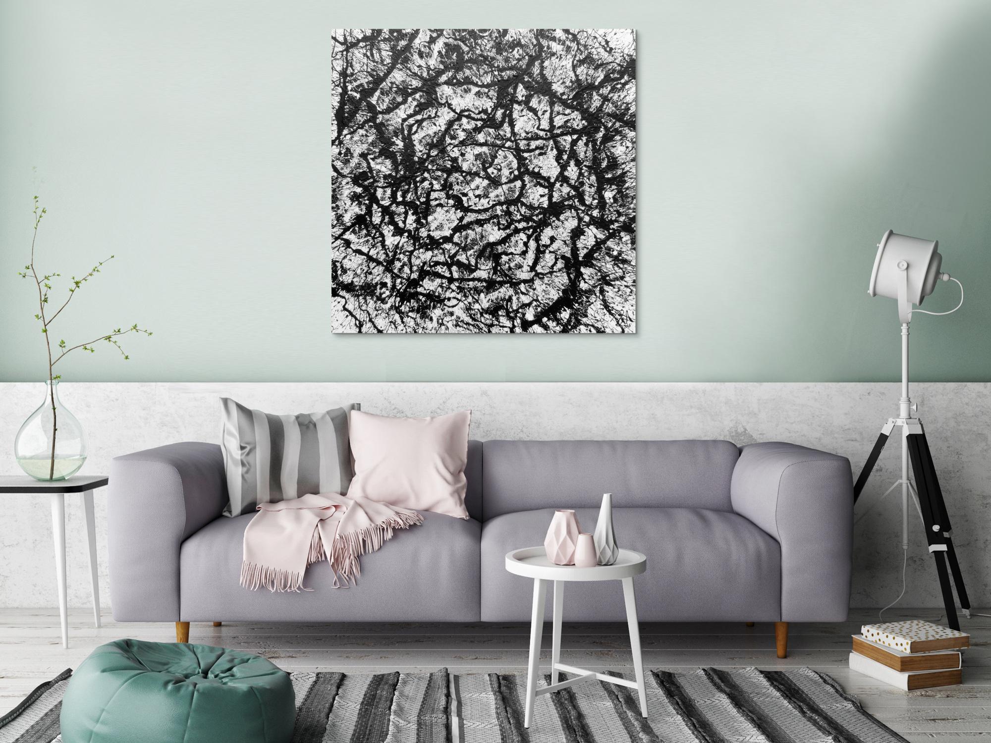 Abstraktes Acryl Gemälde quadratisch schwarz weiß modern