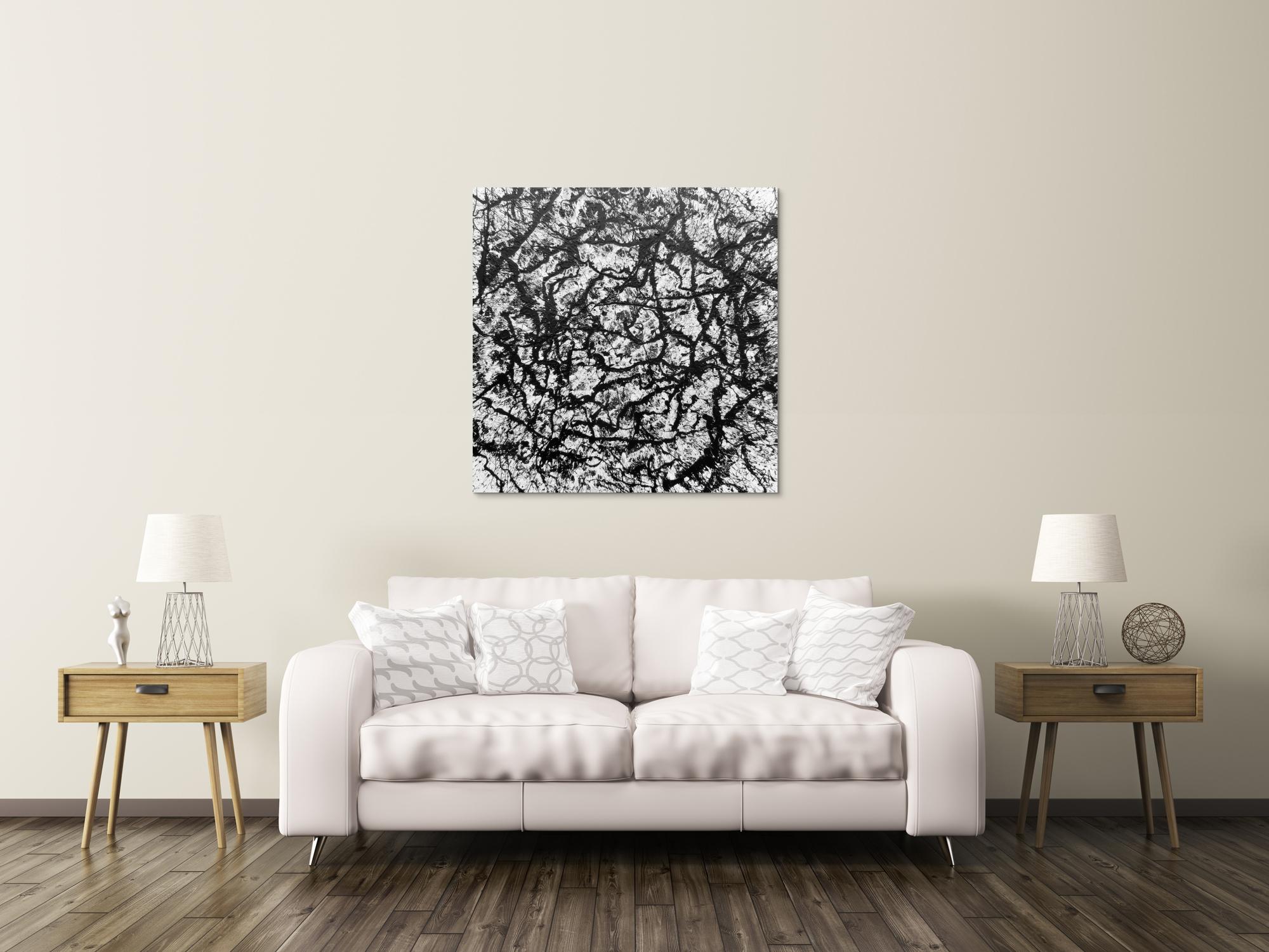 Abstraktes Acryl Gemälde quadratisch schwarz weiß modern