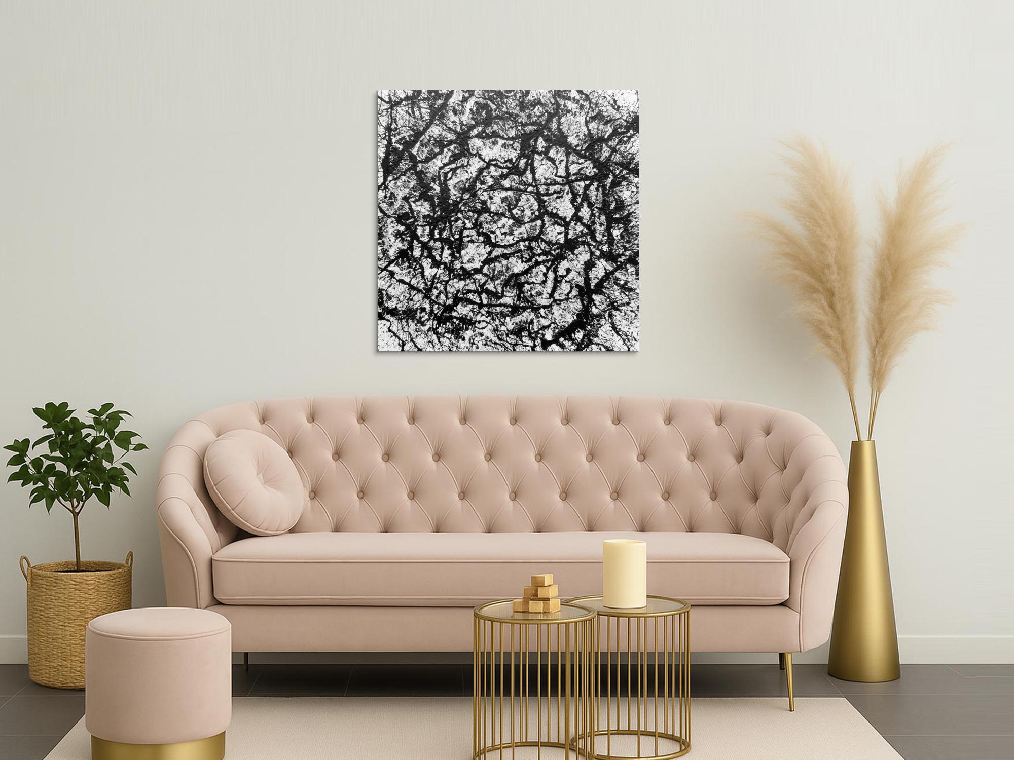 Abstraktes Acryl Gemälde quadratisch schwarz weiß modern