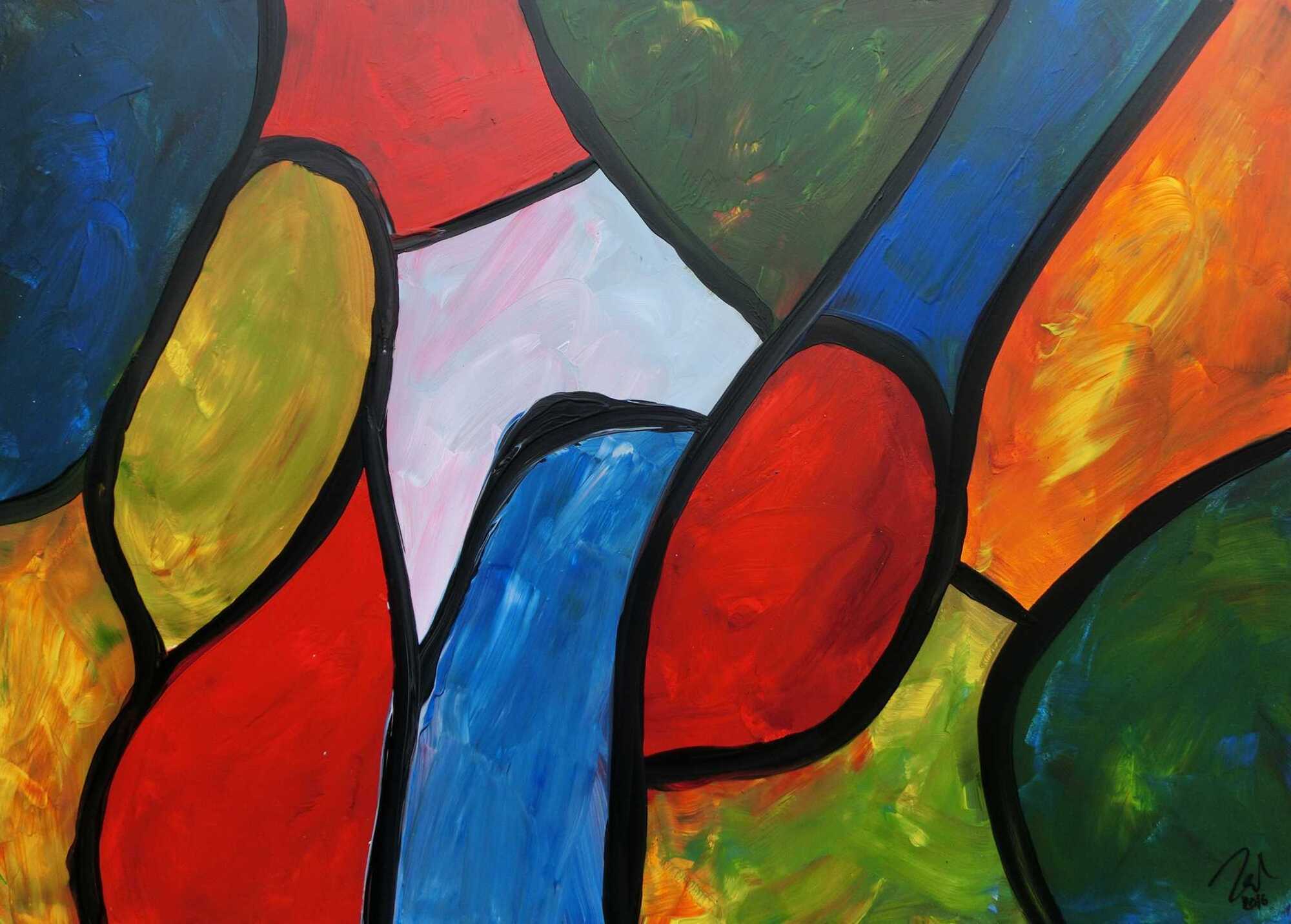 Buntes Gemälde mit vielen  farbigen Flächen modern abstrakt