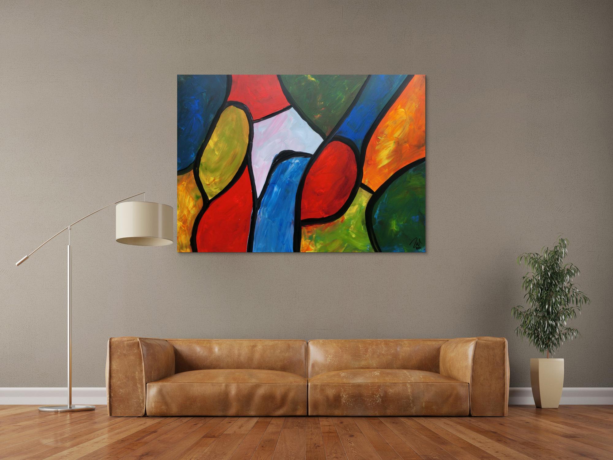 Buntes Gemälde mit vielen  farbigen Flächen modern abstrakt