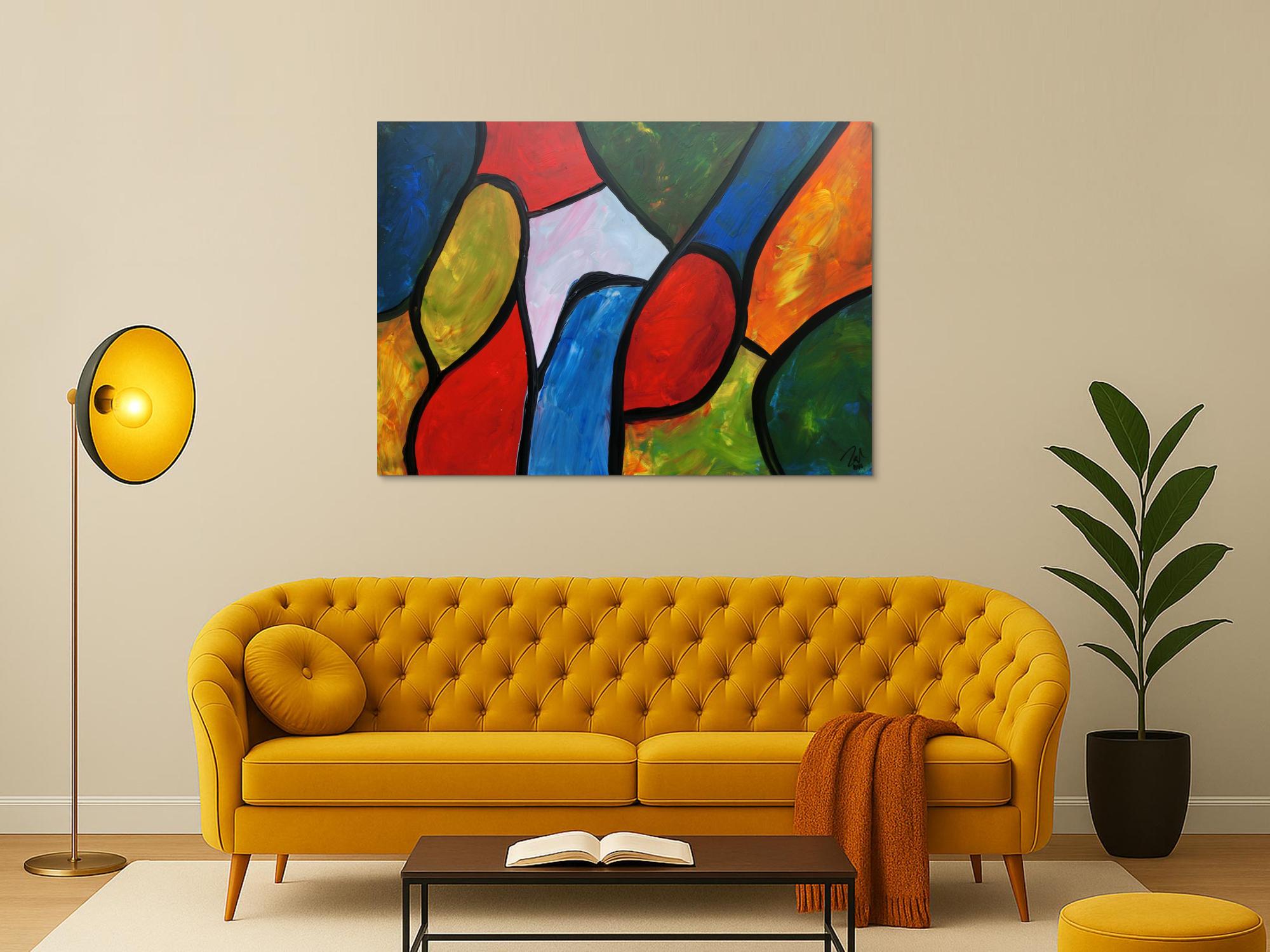 Buntes Gemälde mit vielen  farbigen Flächen modern abstrakt