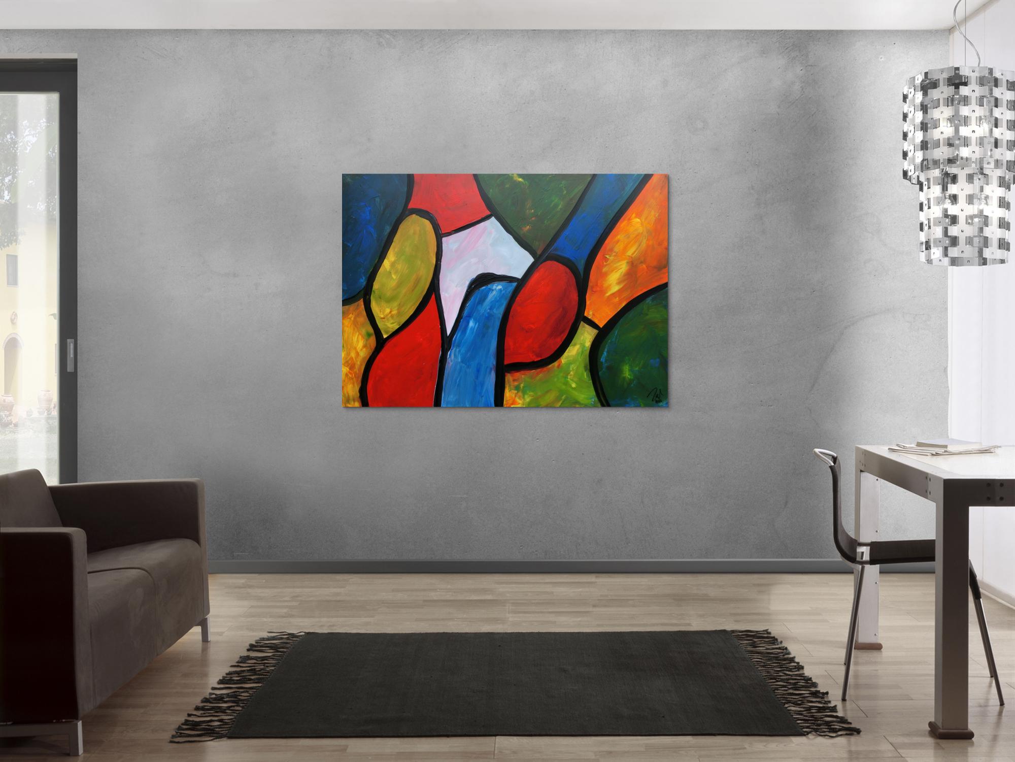 Buntes Gemälde mit vielen  farbigen Flächen modern abstrakt