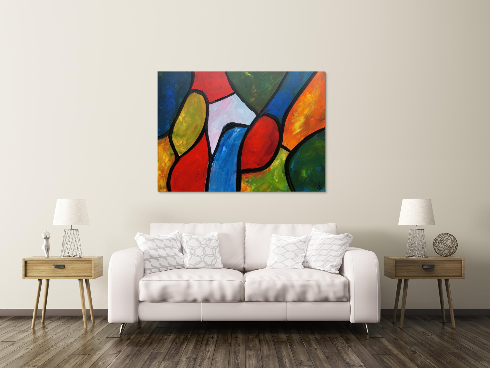 Buntes Gemälde mit vielen  farbigen Flächen modern abstrakt