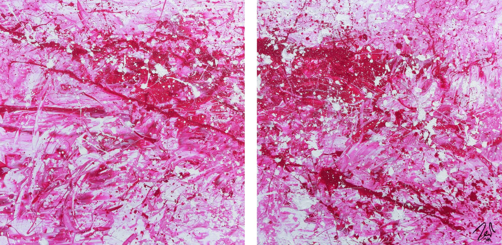 Abstraktes Acryl Gemälde pink und weiß sehr modern