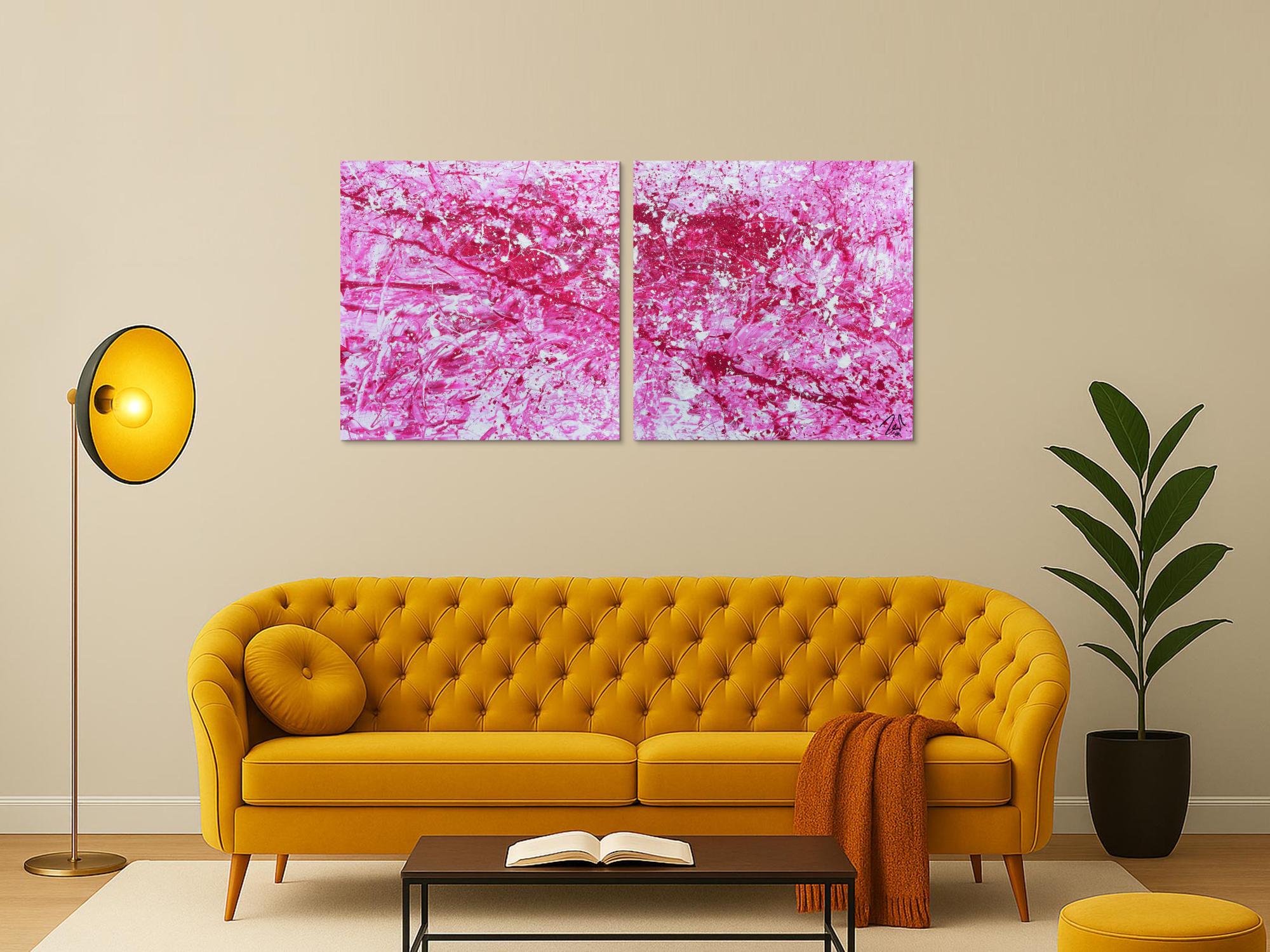 Abstraktes Acryl Gemälde pink und weiß sehr modern
