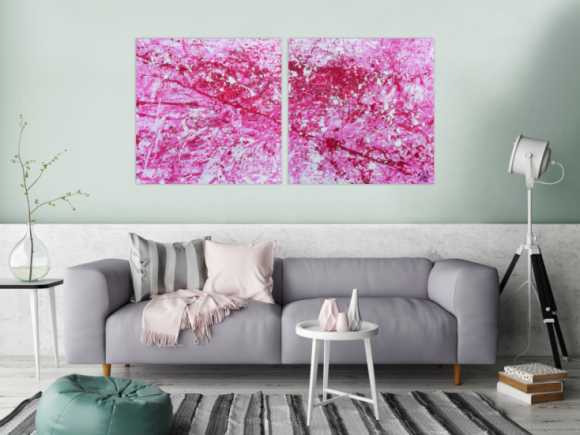 Abstraktes Acryl Gemälde pink und weiß sehr modern