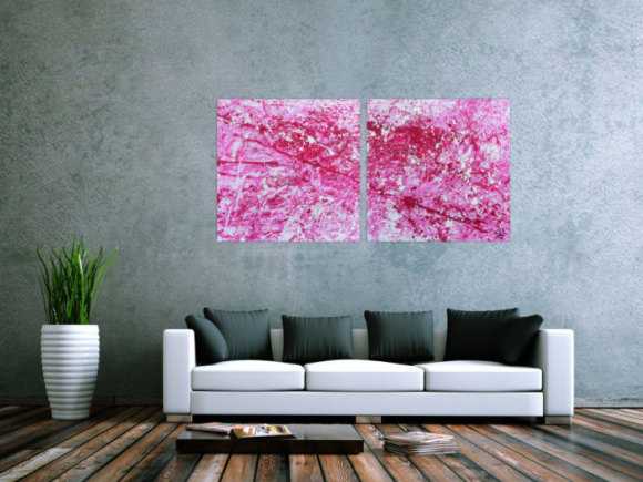 Abstraktes Acryl Gemälde pink und weiß sehr modern