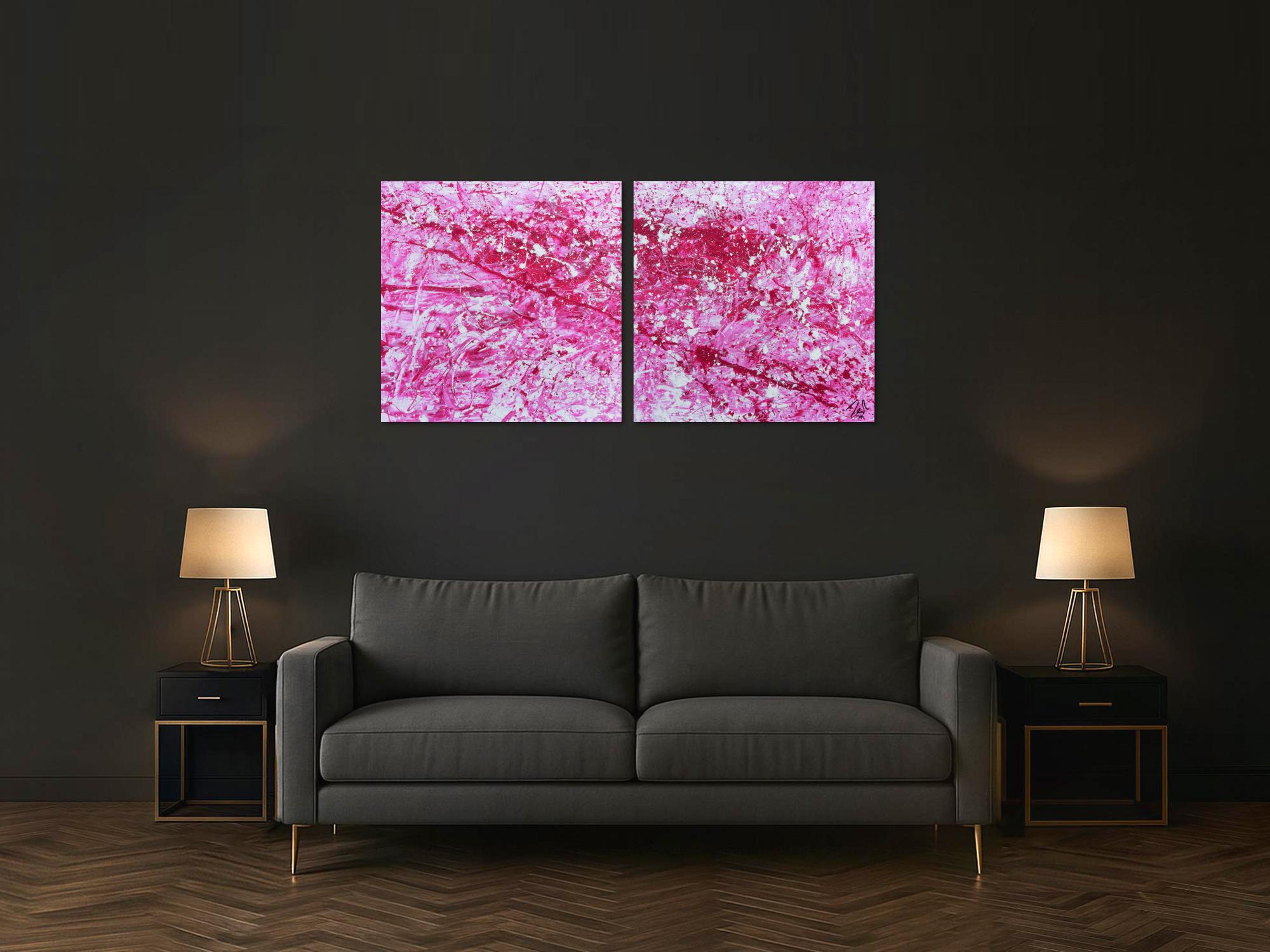 Abstraktes Acryl Gemälde pink und weiß sehr modern