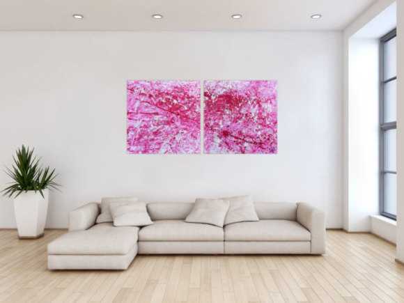 Abstraktes Acryl Gemälde pink und weiß sehr modern