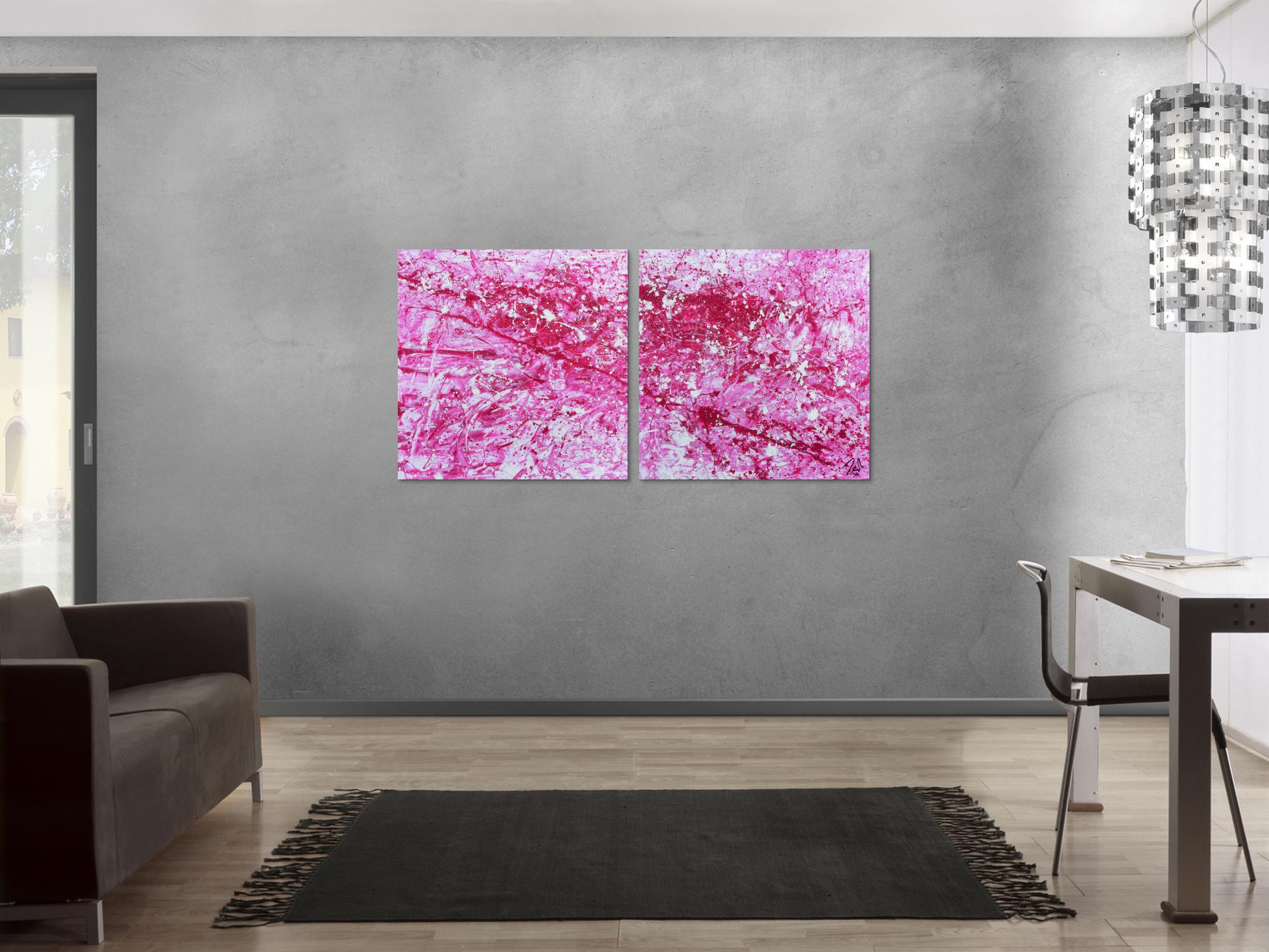 Abstraktes Acryl Gemälde pink und weiß sehr modern