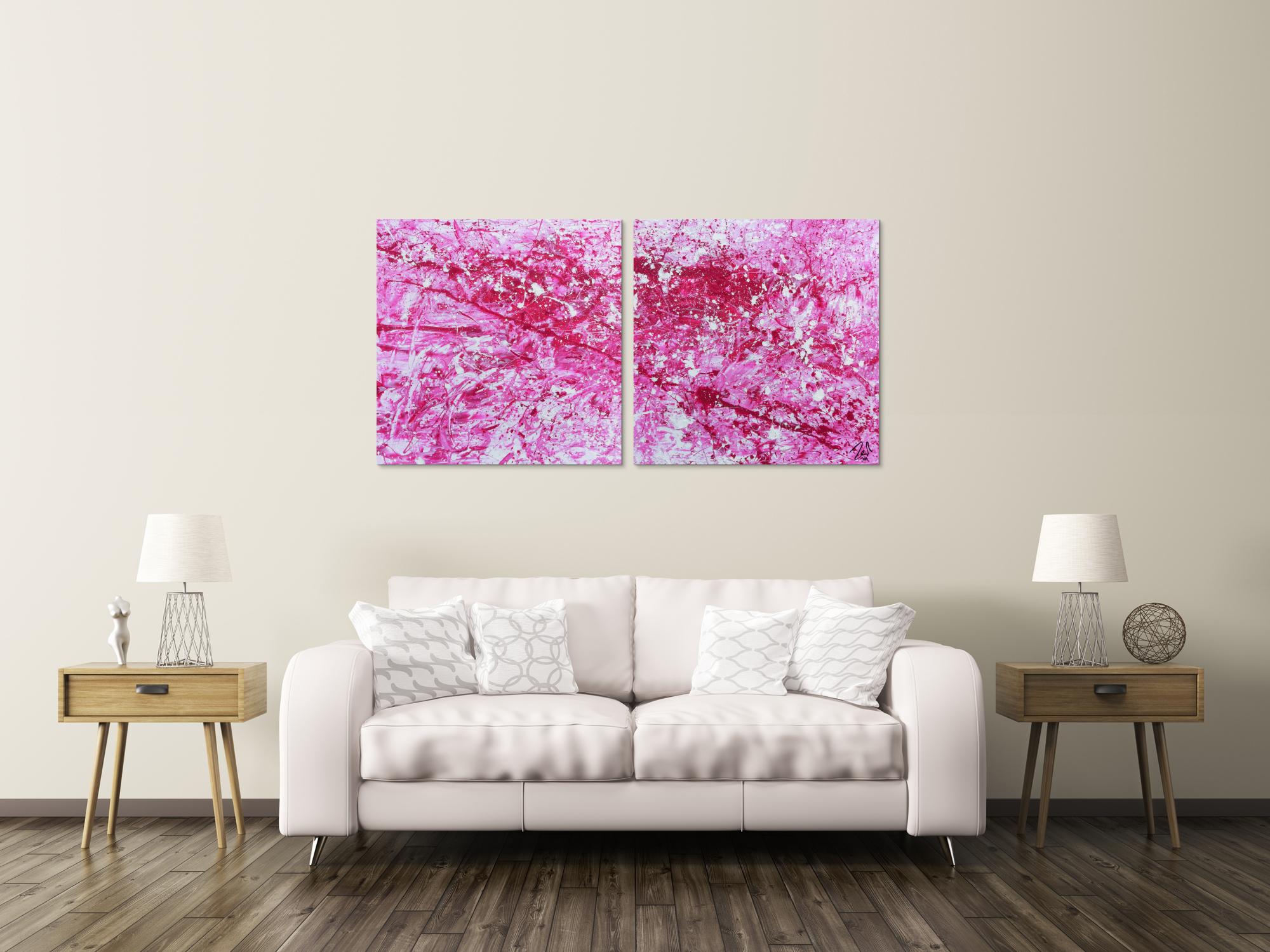 Abstraktes Acryl Gemälde pink und weiß sehr modern