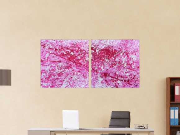 Abstraktes Acryl Gemälde pink und weiß sehr modern