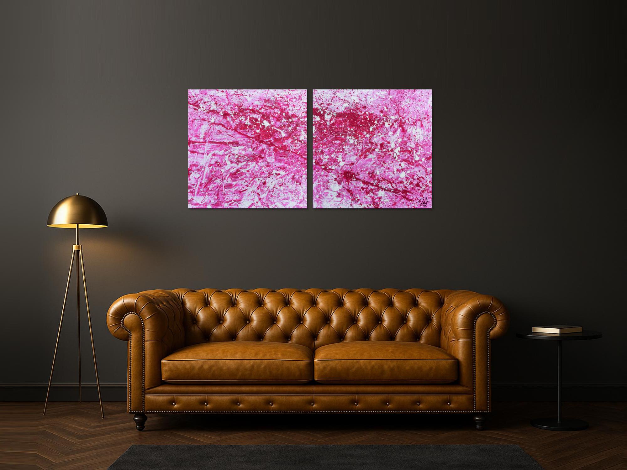 Abstraktes Acryl Gemälde pink und weiß sehr modern