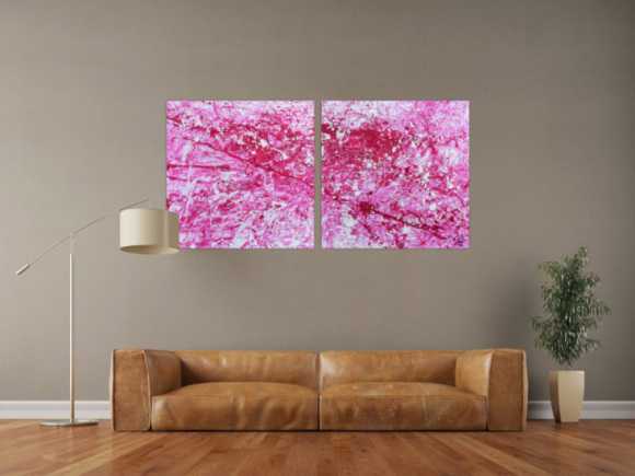 Abstraktes Acryl Gemälde pink und weiß sehr modern