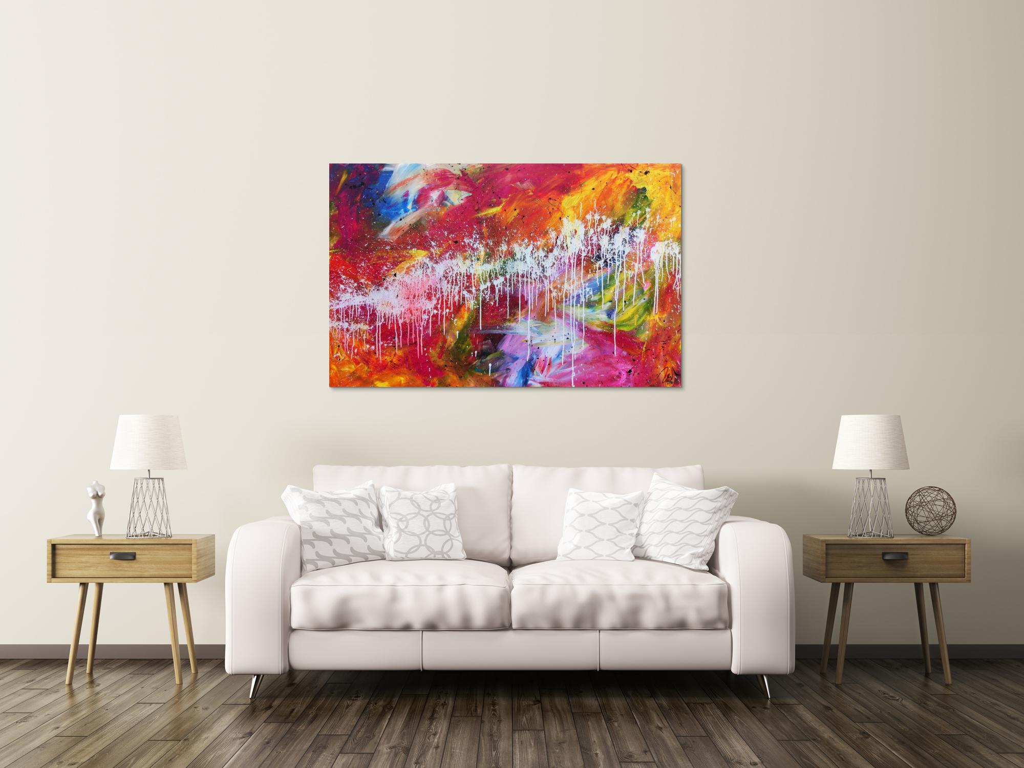 Sehr buntes abstraktes Gemälde viele helle und leuchtende Farben