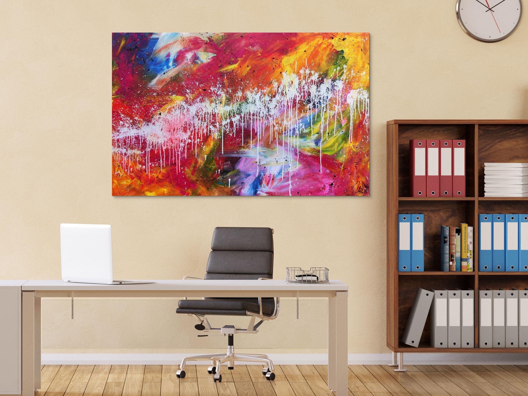 Sehr buntes abstraktes Gemälde viele helle und leuchtende Farben