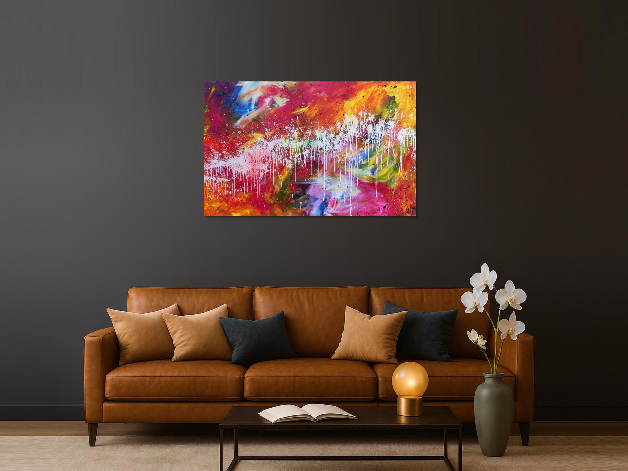 Sehr buntes abstraktes Gemälde viele helle und leuchtende Farben