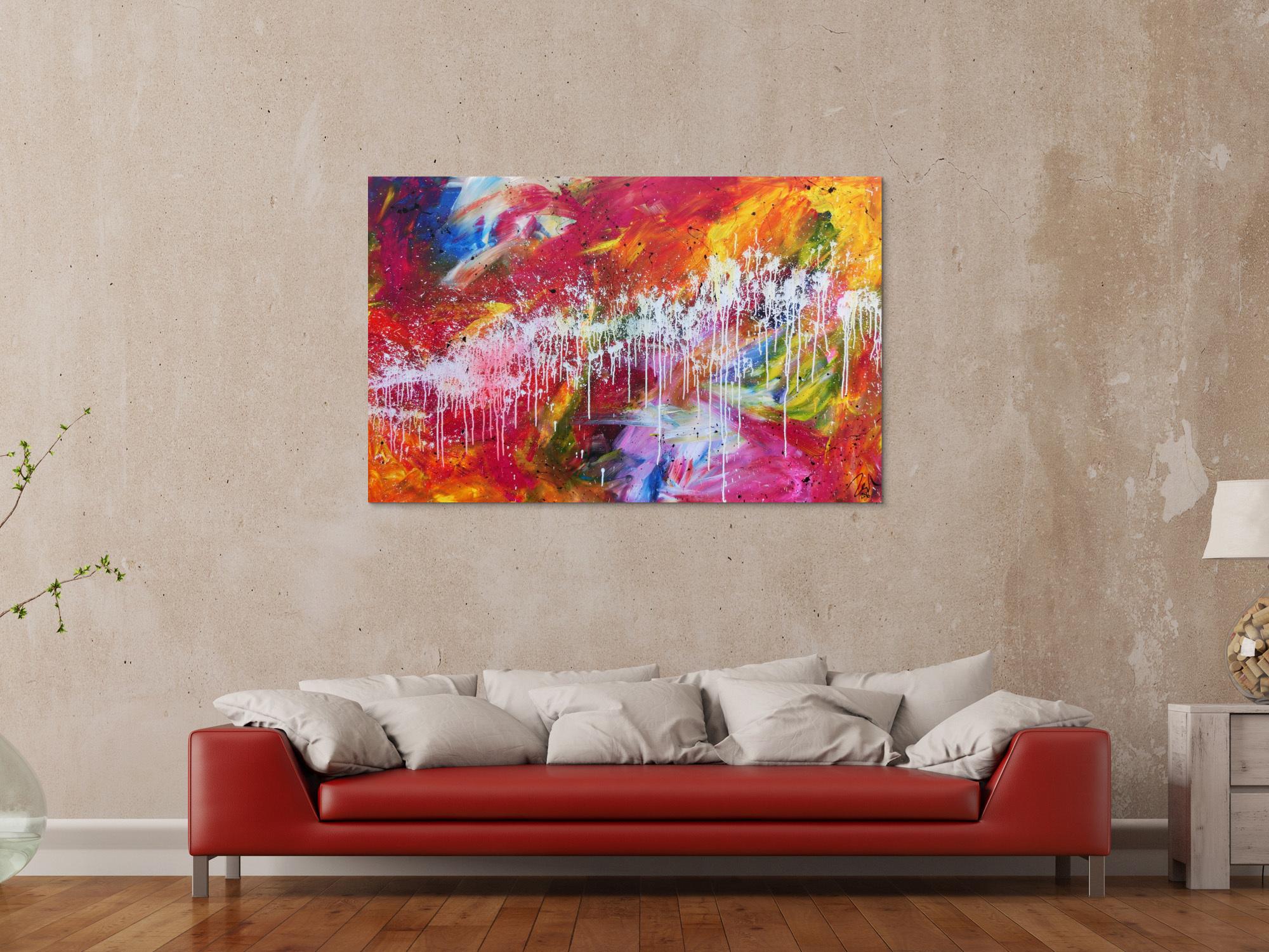 Sehr buntes abstraktes Gemälde viele helle und leuchtende Farben