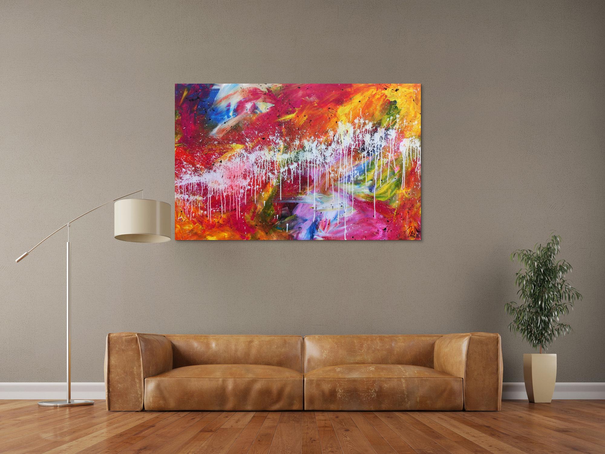 Sehr buntes abstraktes Gemälde viele helle und leuchtende Farben