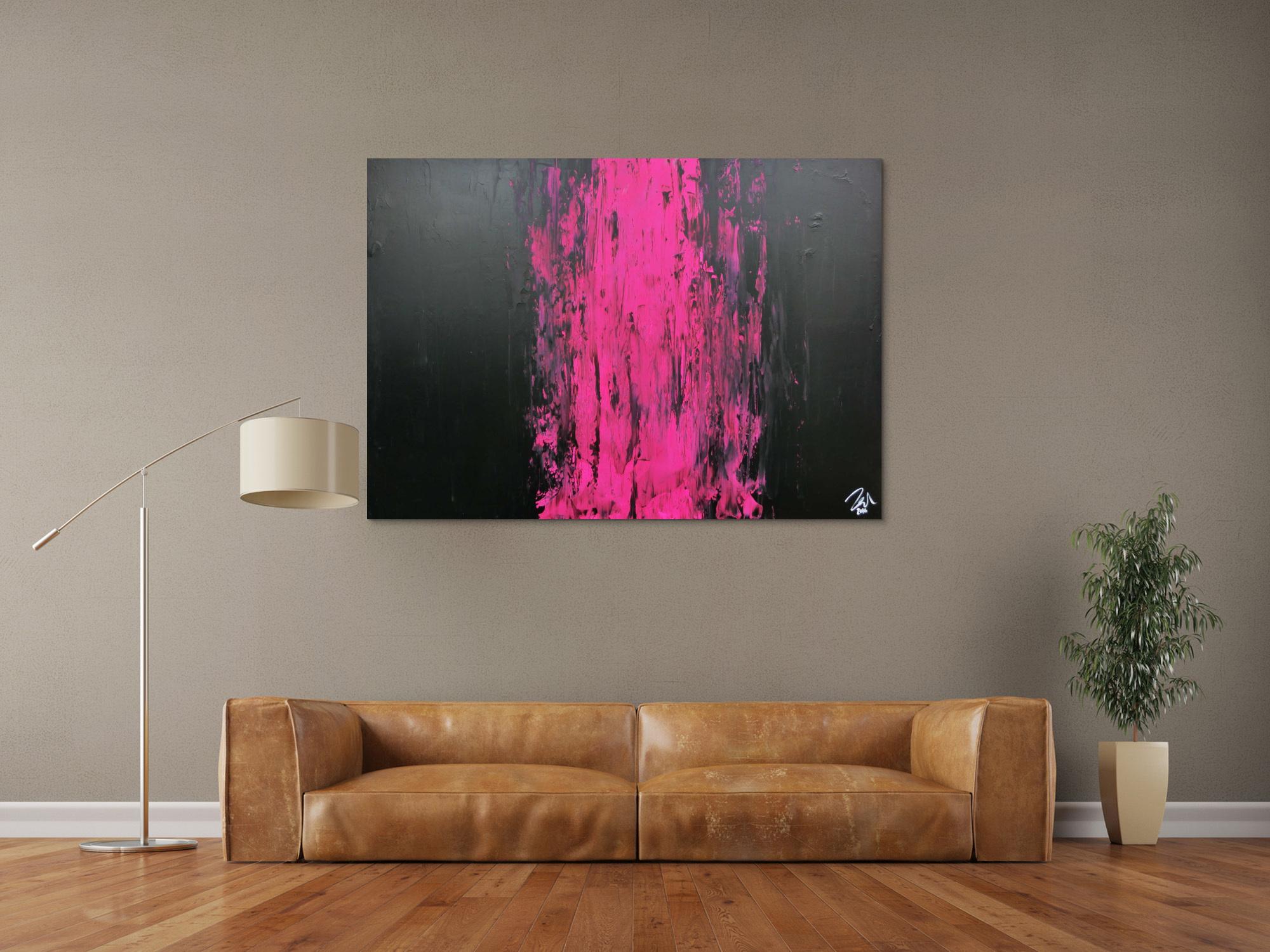 Minimalistisches abstraktes Gemälde schwarz und pink sehr modern